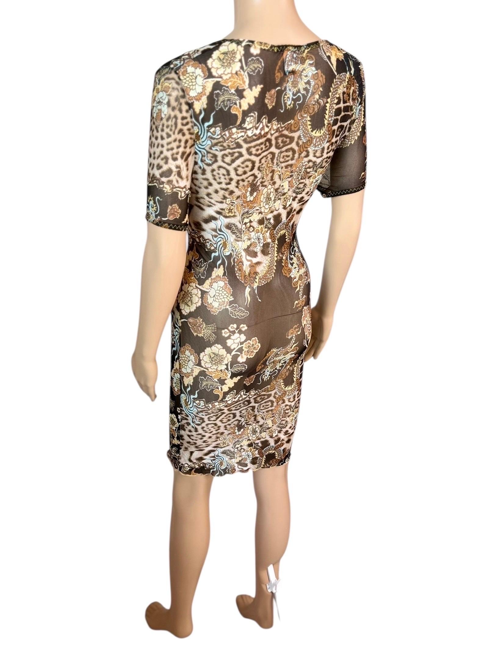 Roberto Cavalli S/S 2003 - Mini robe en maille imprimée en chinoiserie diaphane en vente 8