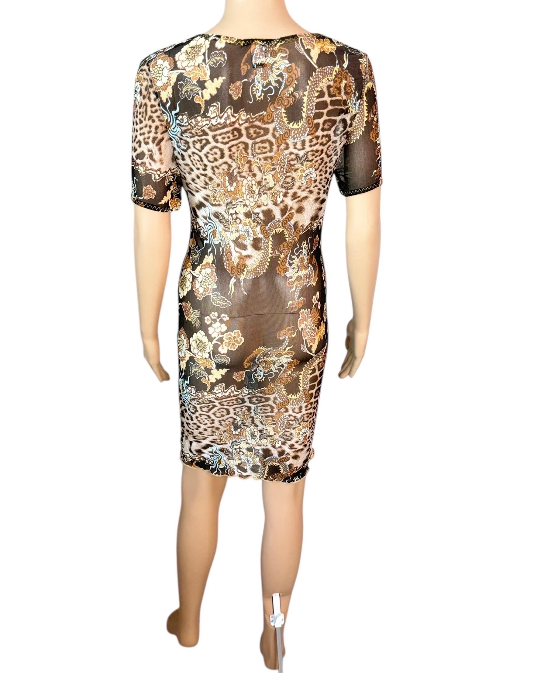 Roberto Cavalli S/S 2003 - Mini robe en maille imprimée en chinoiserie diaphane en vente 9