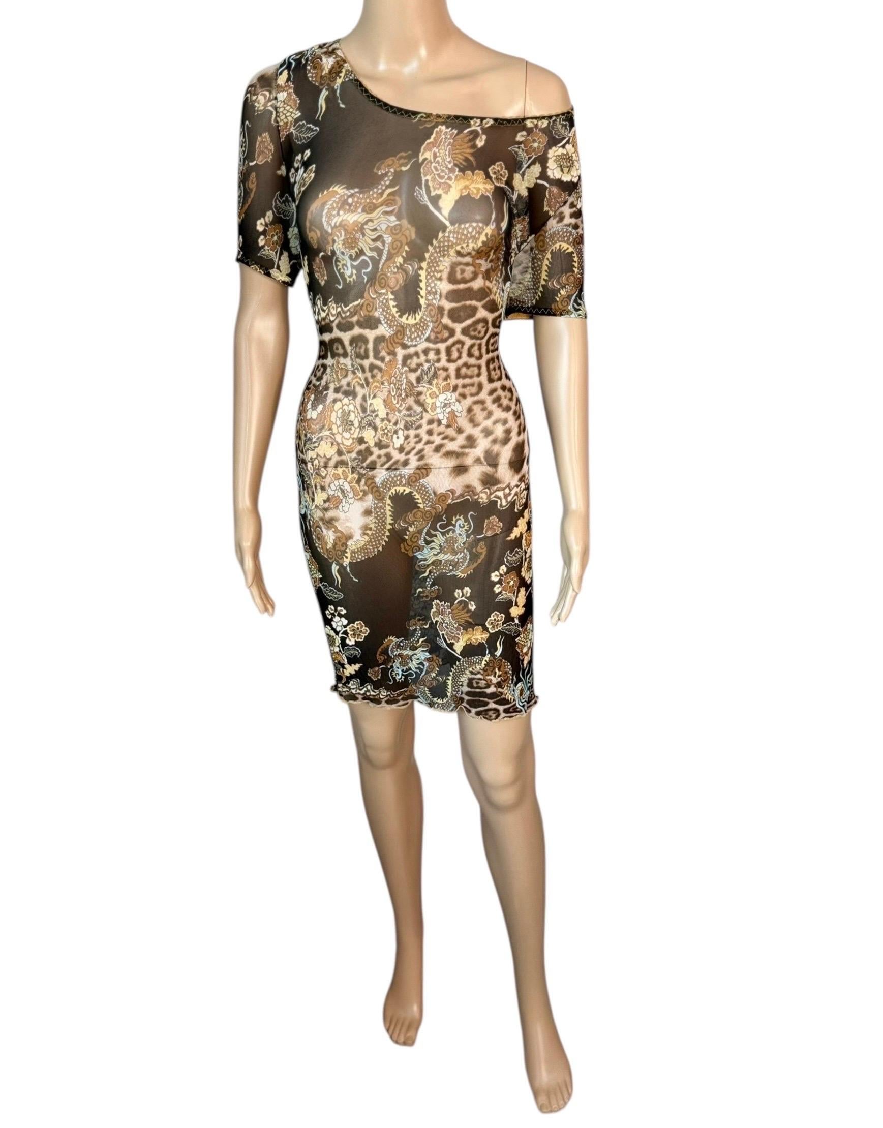 Roberto Cavalli S/S 2003 - Mini robe en maille imprimée en chinoiserie diaphane en vente 10