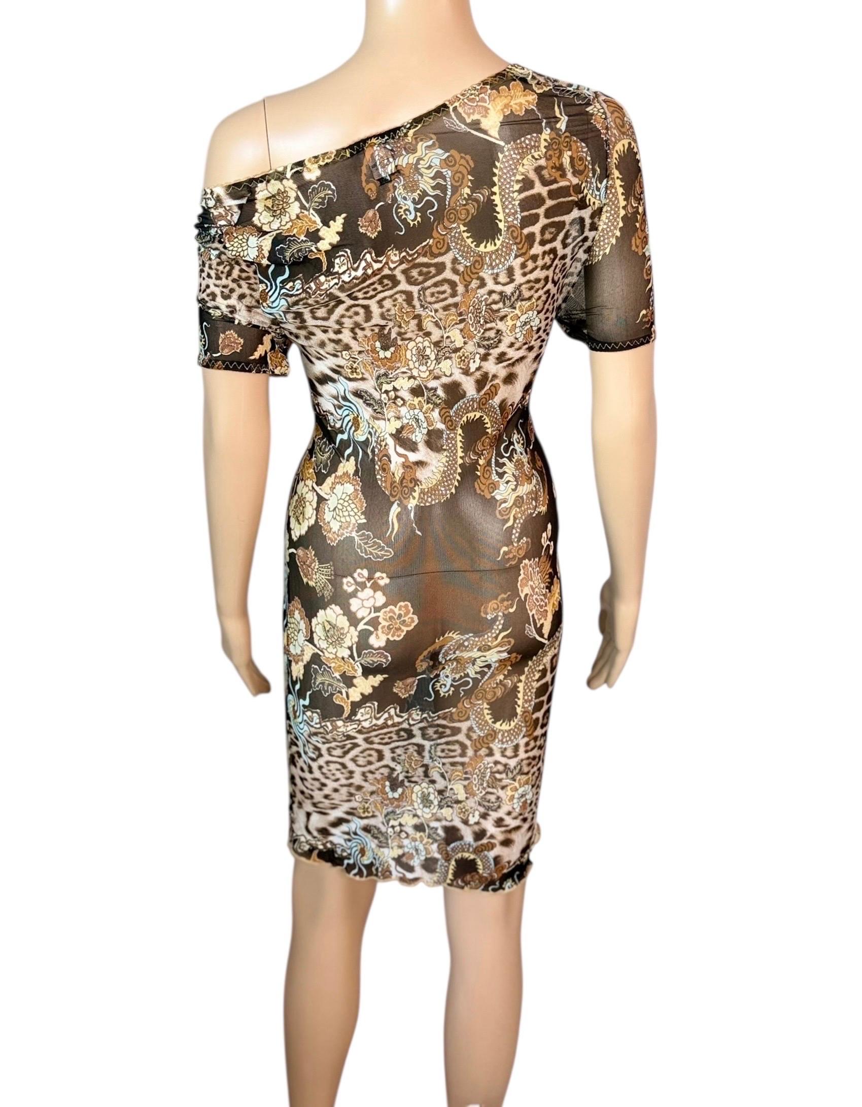 Roberto Cavalli S/S 2003 - Mini robe en maille imprimée en chinoiserie diaphane en vente 11