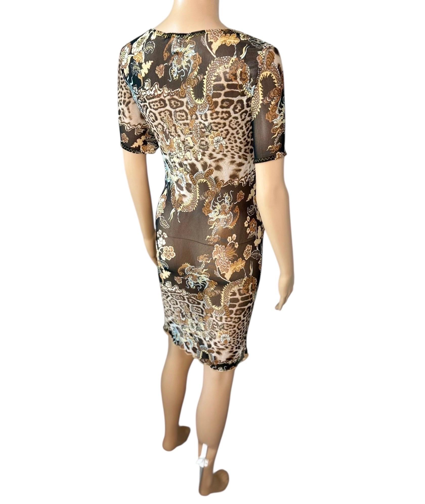 Roberto Cavalli S/S 2003 - Mini robe en maille imprimée en chinoiserie diaphane en vente 12