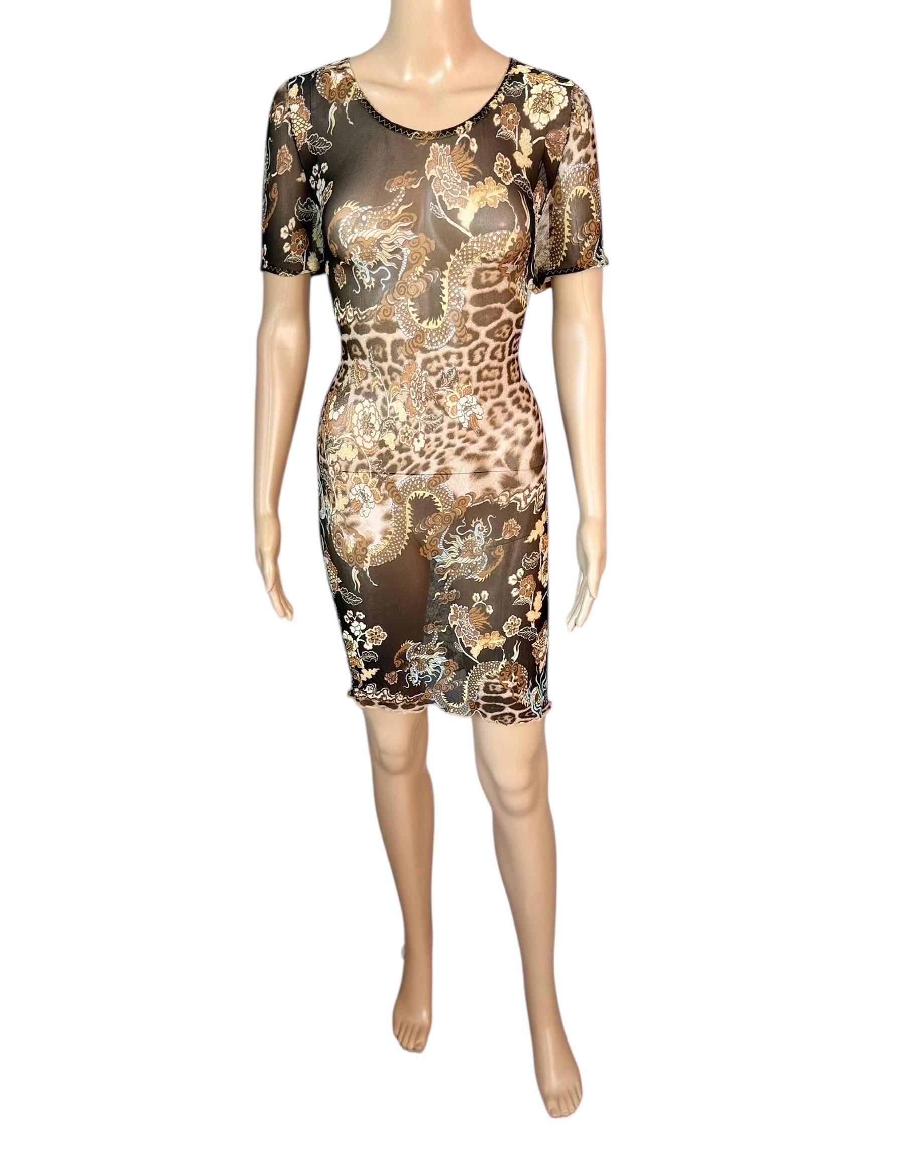 Roberto Cavalli S/S 2003 - Mini robe en maille imprimée en chinoiserie diaphane en vente 13