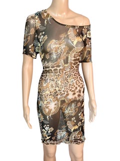 Roberto Cavalli S/S 2003 Sheer Chinoiserie Print Mesh Mini Dress