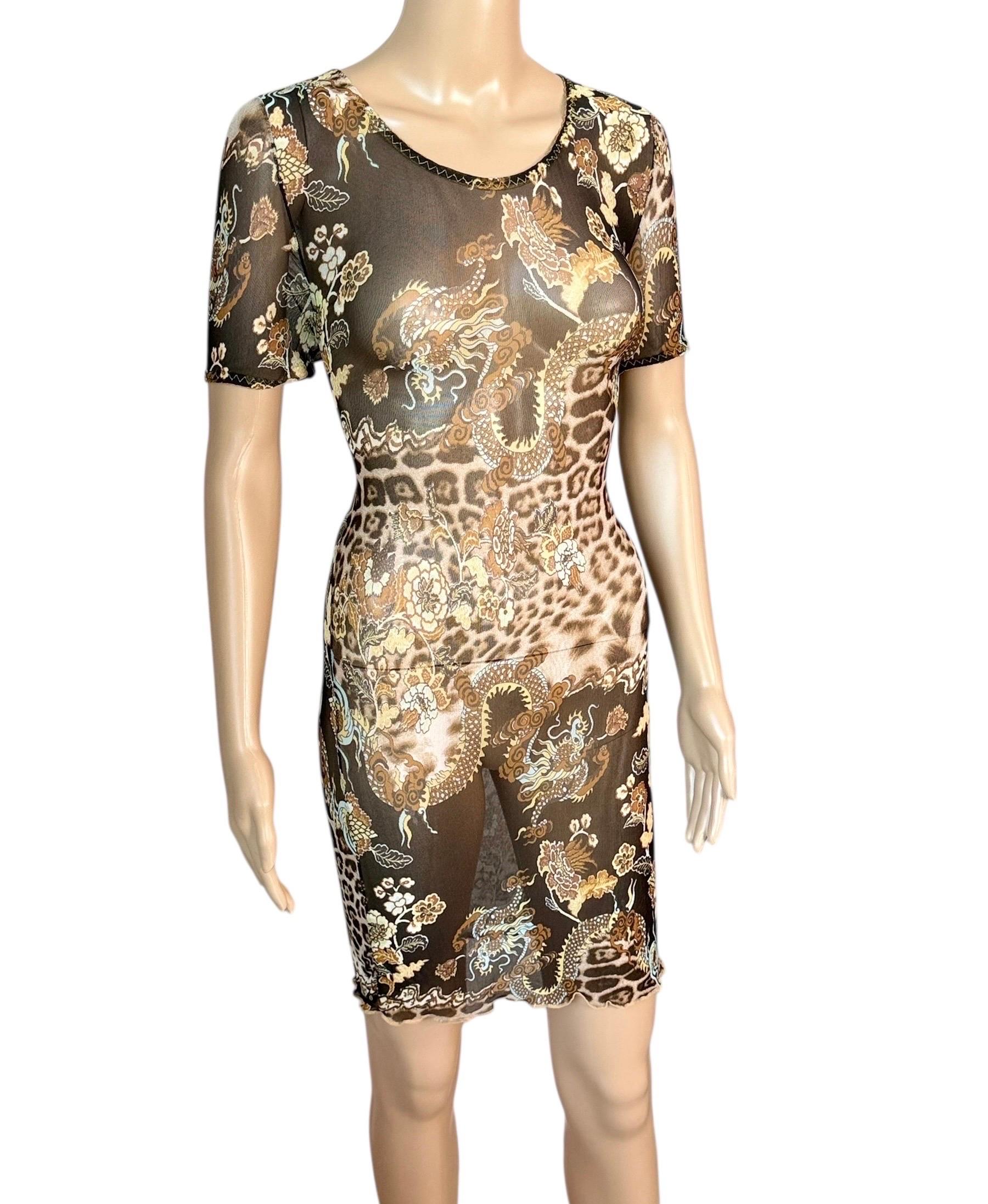 Roberto Cavalli S/S 2003 - Mini robe en maille imprimée en chinoiserie diaphane en vente 1