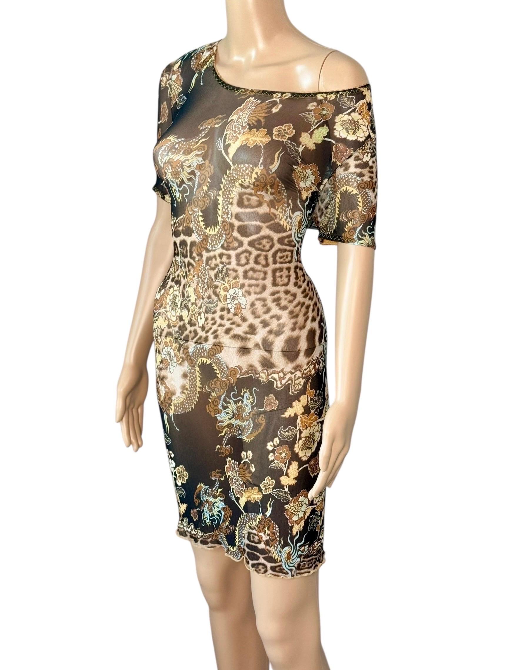 Roberto Cavalli S/S 2003 - Mini robe en maille imprimée en chinoiserie diaphane en vente 3