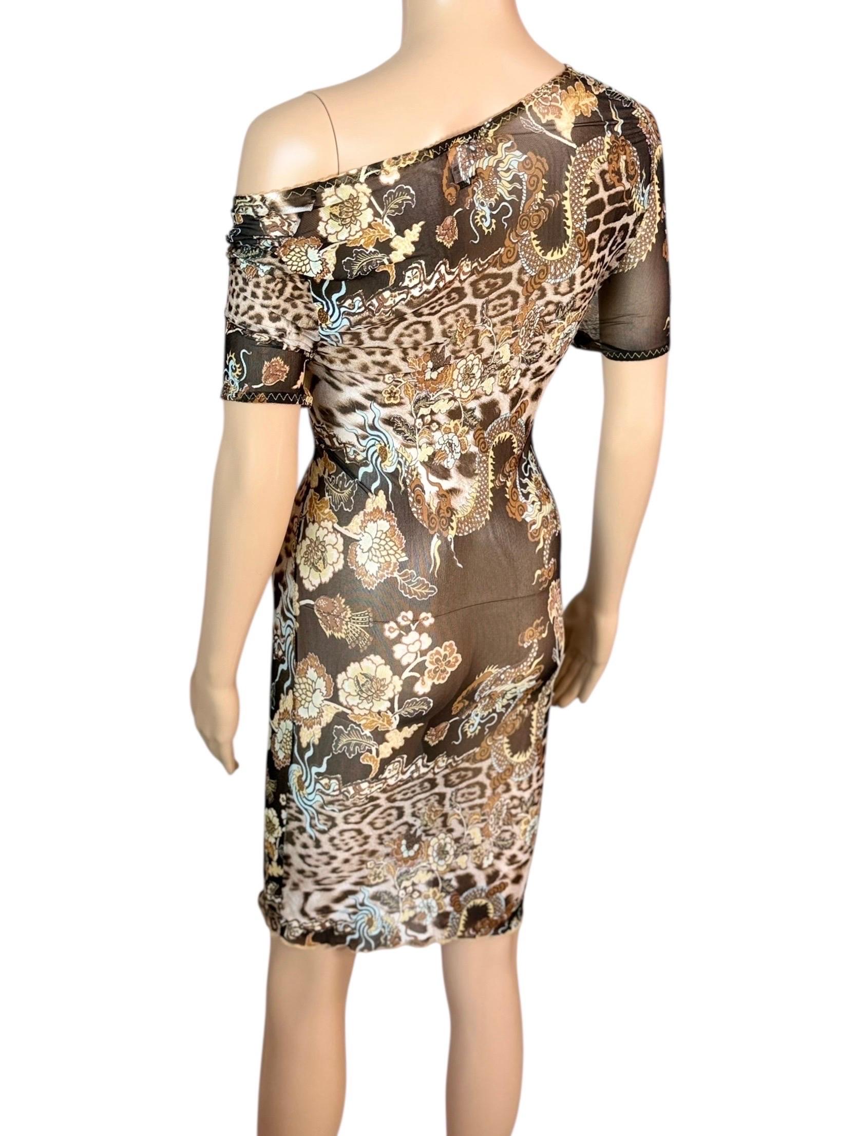 Roberto Cavalli S/S 2003 - Mini robe en maille imprimée en chinoiserie diaphane en vente 4