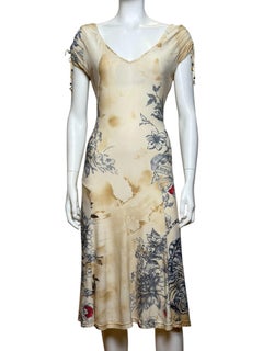 Roberto Cavalli S/S 2003 Silk Tattoo Print Dress
