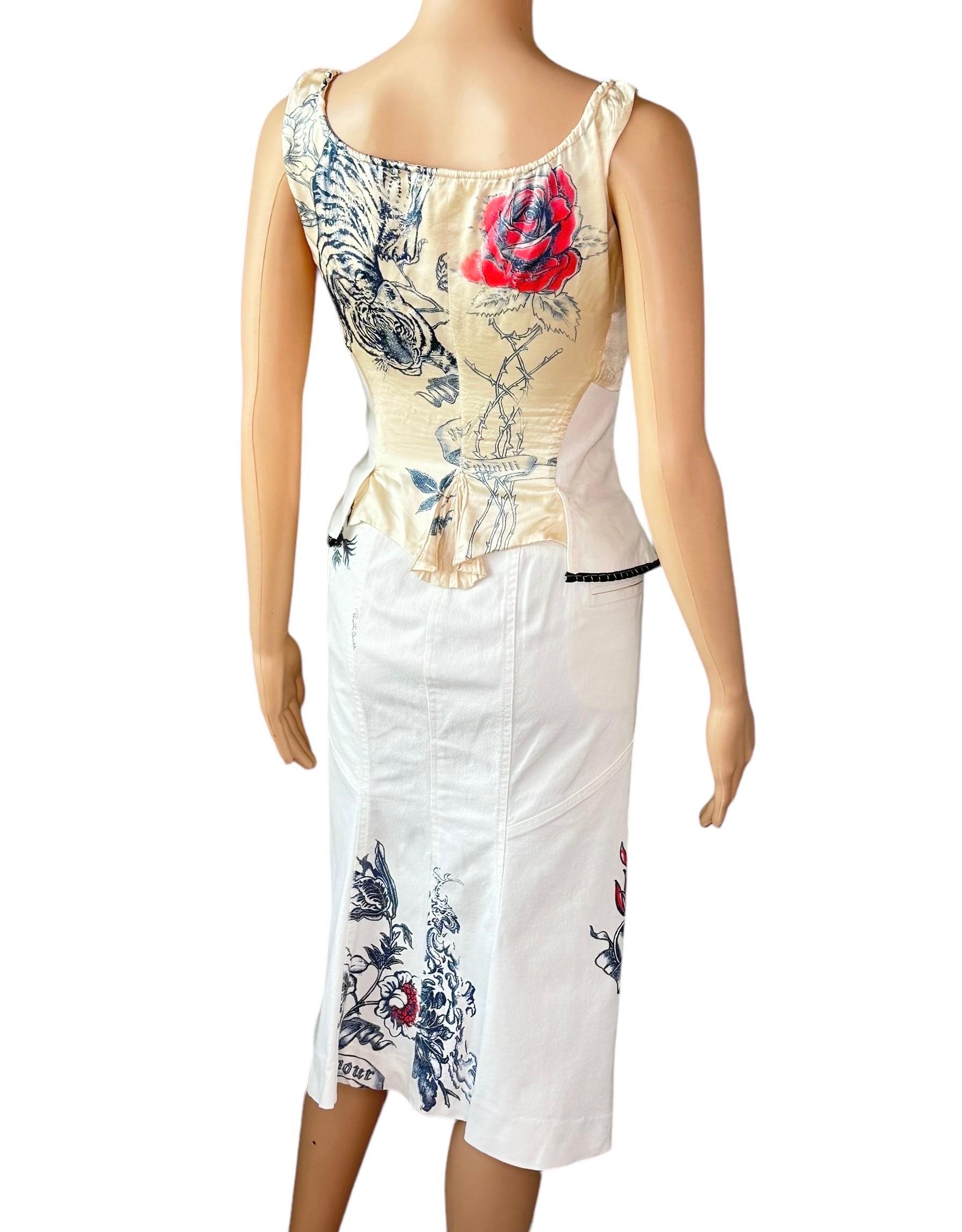 Roberto Cavalli S/S 2003 Tattoo Corset Bustier Denim Top & Skirt 2 Piece Set For Sale 2