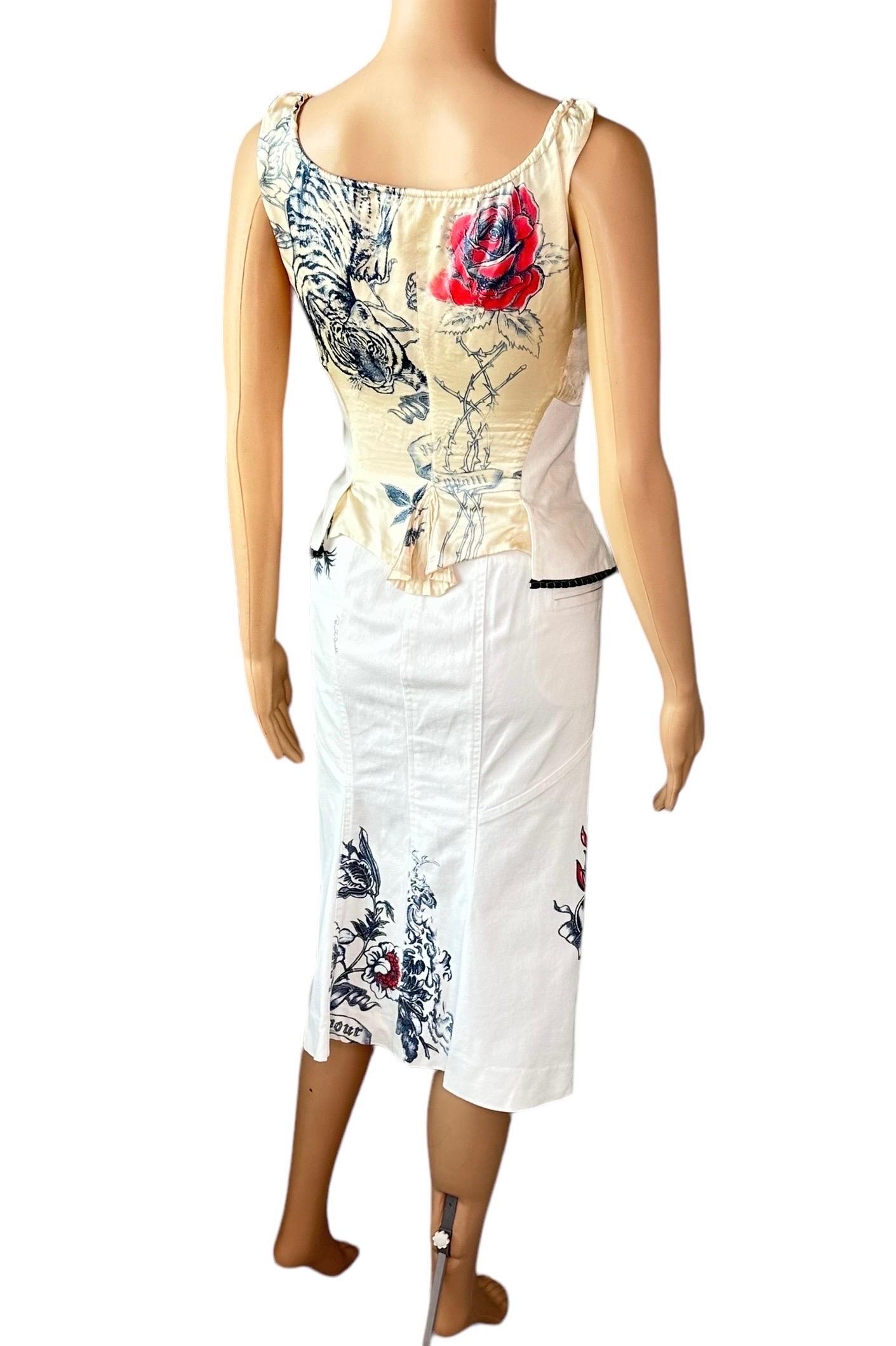 Roberto Cavalli S/S 2003 Tattoo Corset Bustier Denim Top & Skirt 2 Piece Set 3