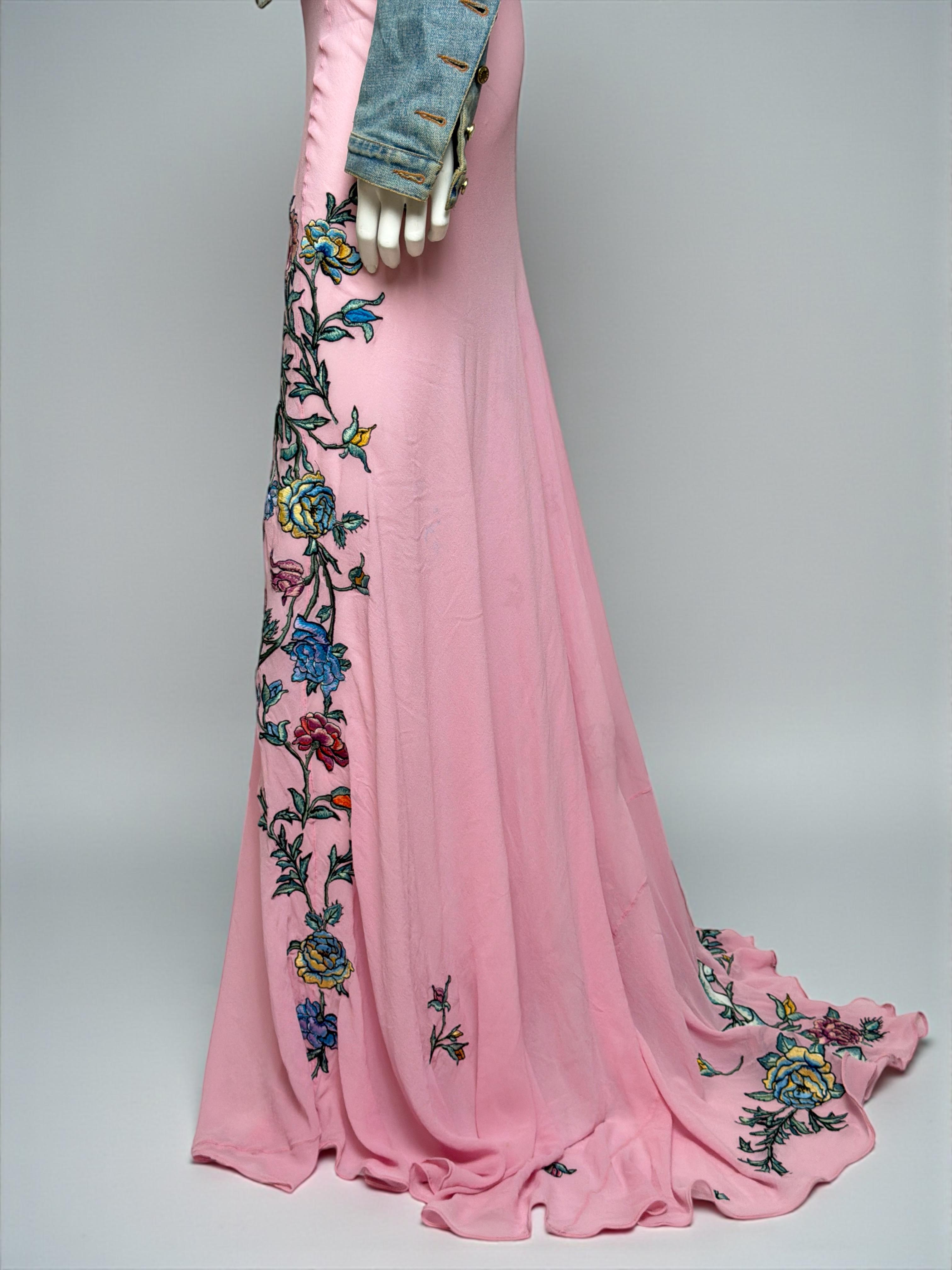 Roberto Cavalli S/S 2003 Tattoo Denim Jacket and Sheer Maxi Skirt Ensemble For Sale 5