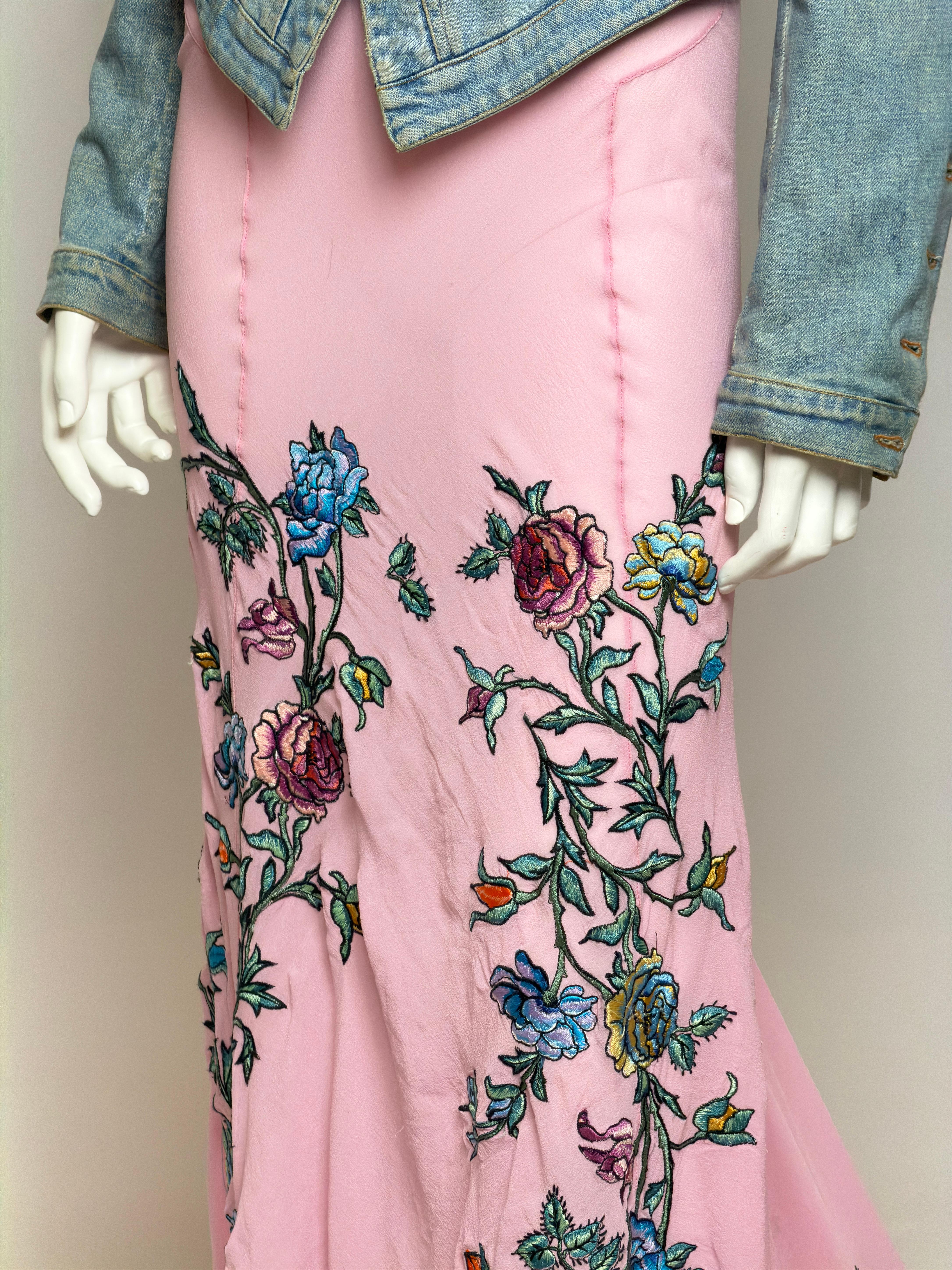 Roberto Cavalli S/S 2003 Tattoo Denim Jacket and Sheer Maxi Skirt Ensemble For Sale 3