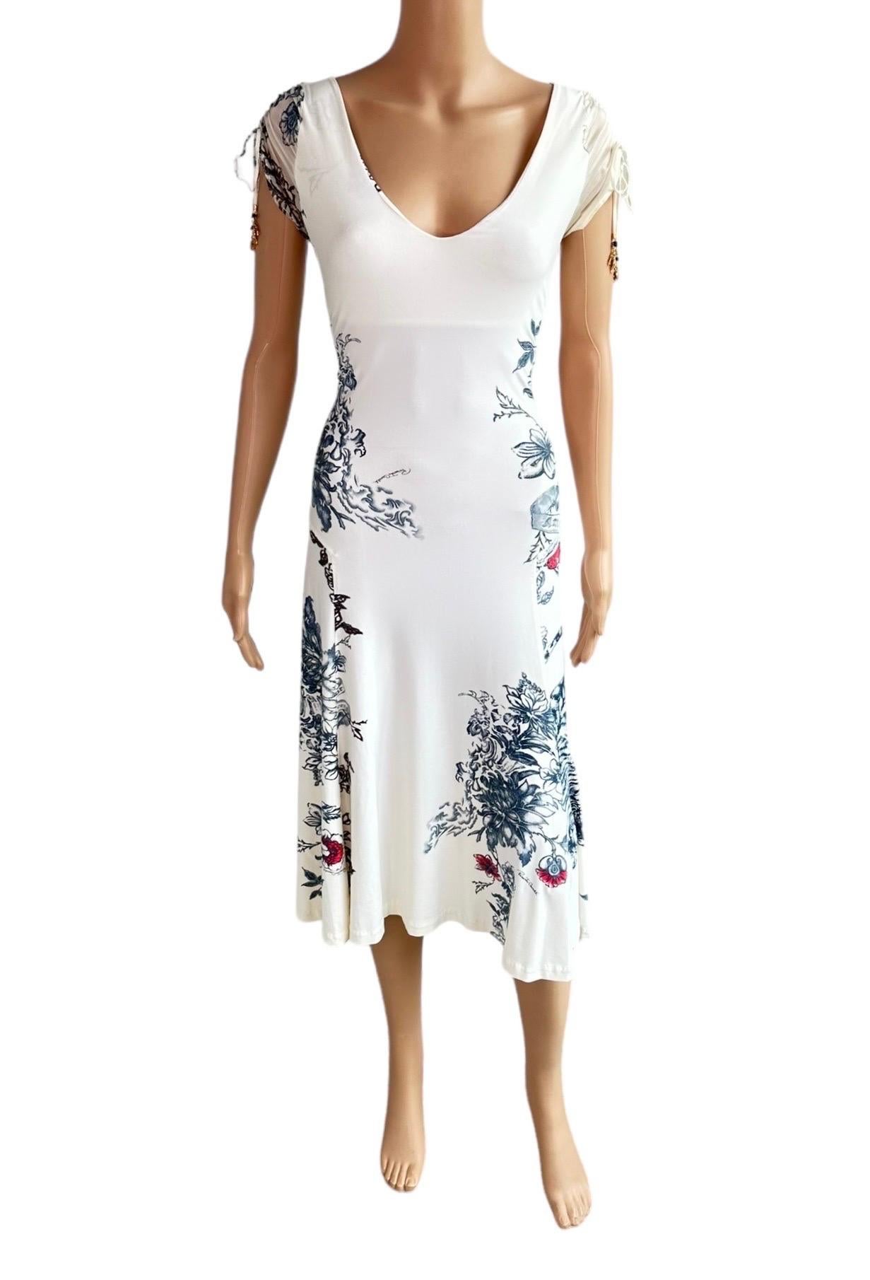 Roberto Cavalli S/S 2003 Tattoo Floral Abstract Print Midi Dress For Sale 7