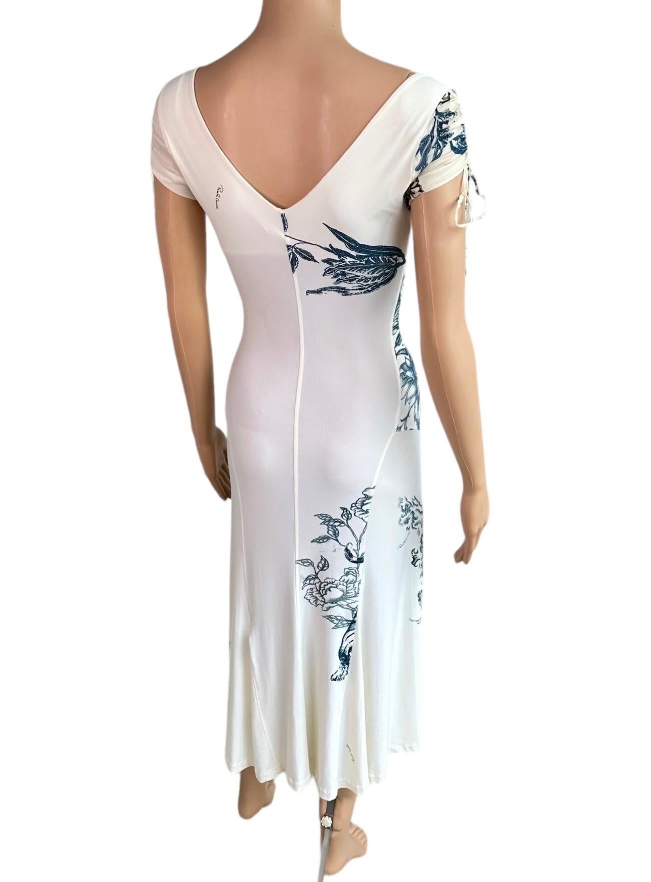 Gray Roberto Cavalli S/S 2003 Tattoo Floral Abstract Print Midi Dress For Sale