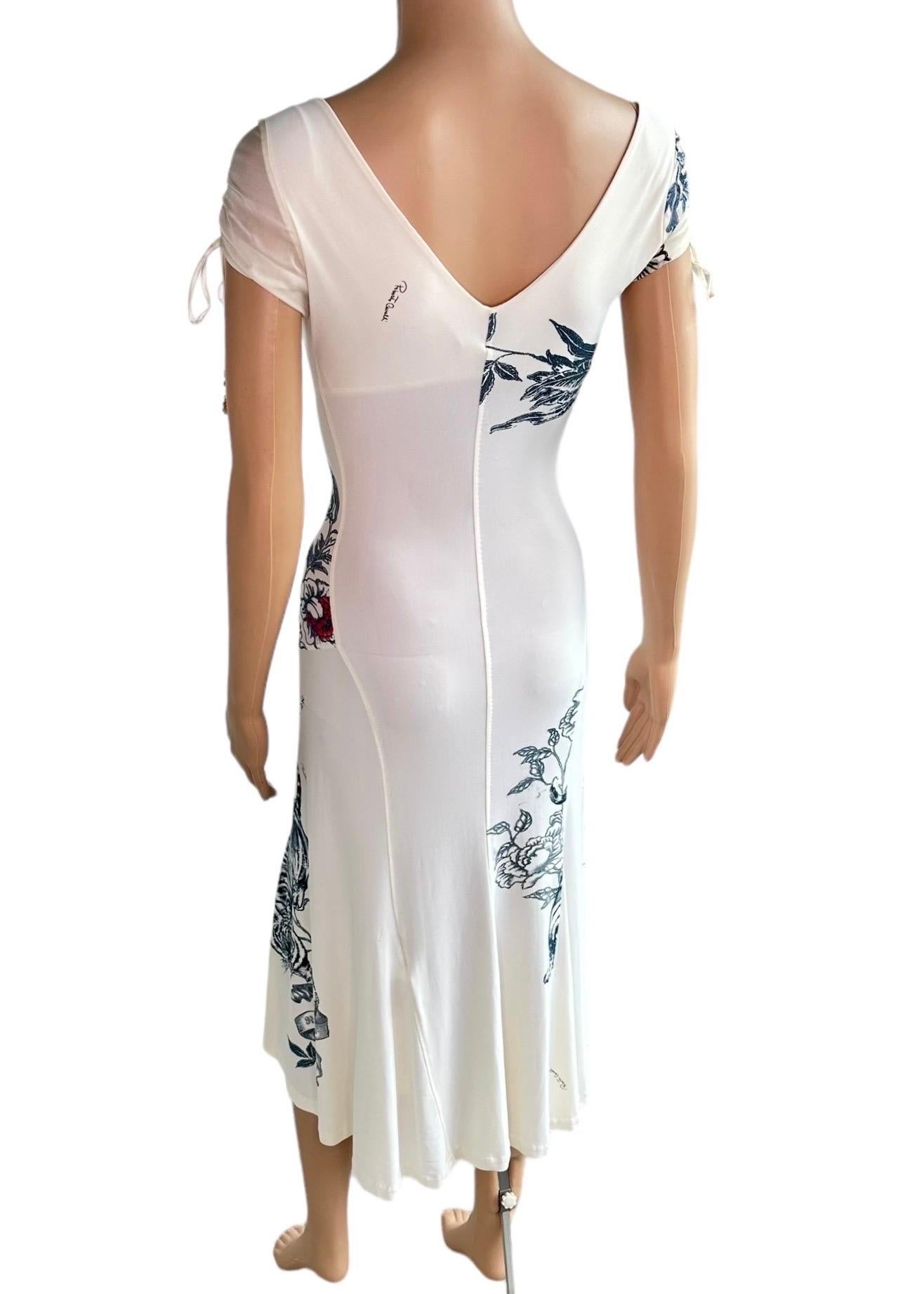 Women's Roberto Cavalli S/S 2003 Tattoo Floral Abstract Print Midi Dress For Sale