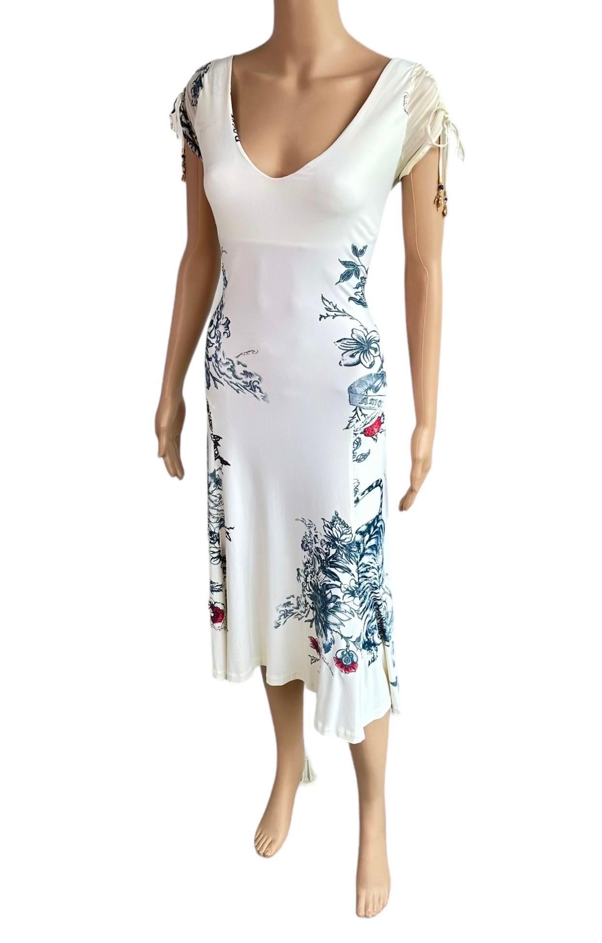 Roberto Cavalli S/S 2003 Tattoo Floral Abstract Print Midi Dress For Sale 1