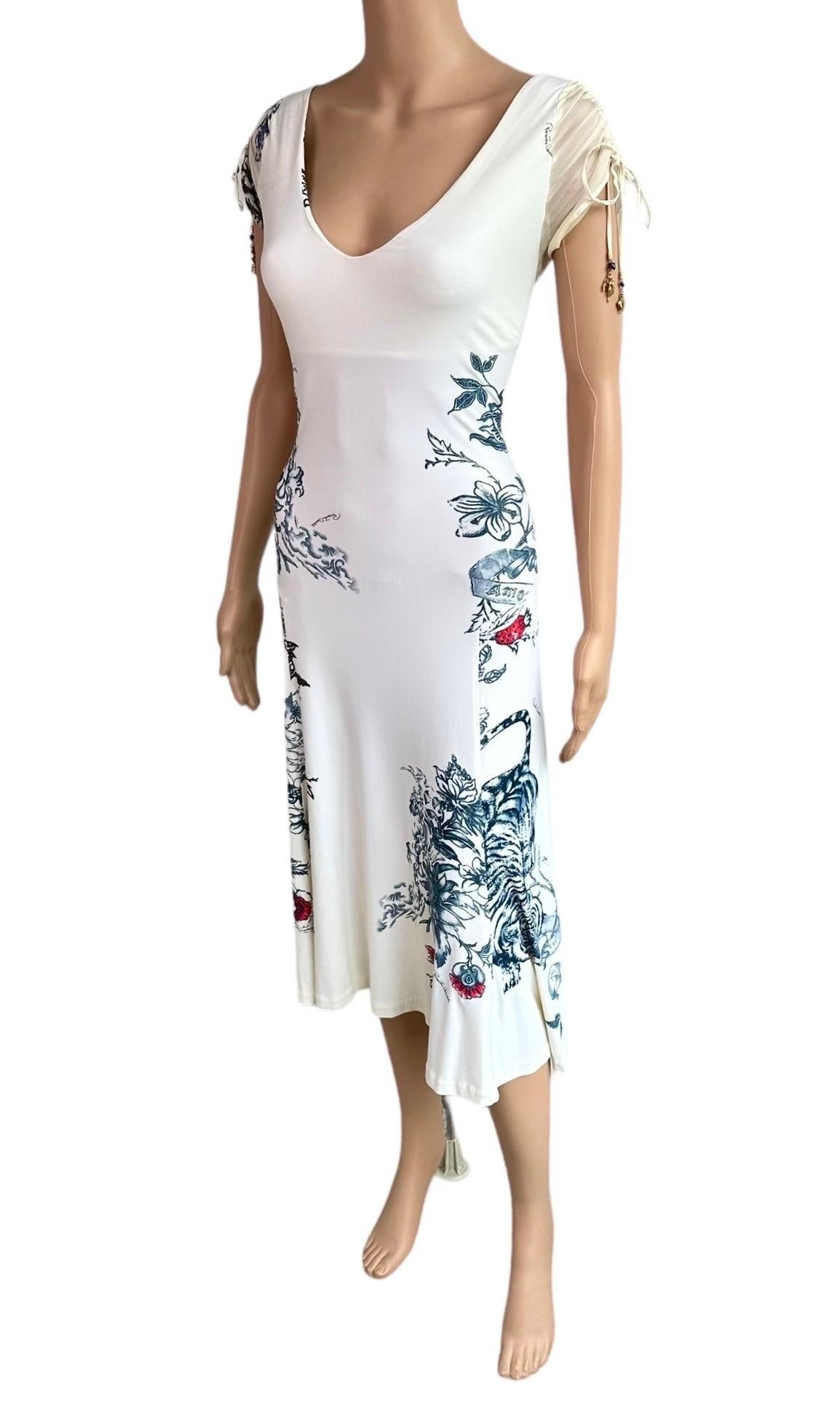 Roberto Cavalli S/S 2003 Tattoo Floral Abstract Print Midi Dress For Sale 3