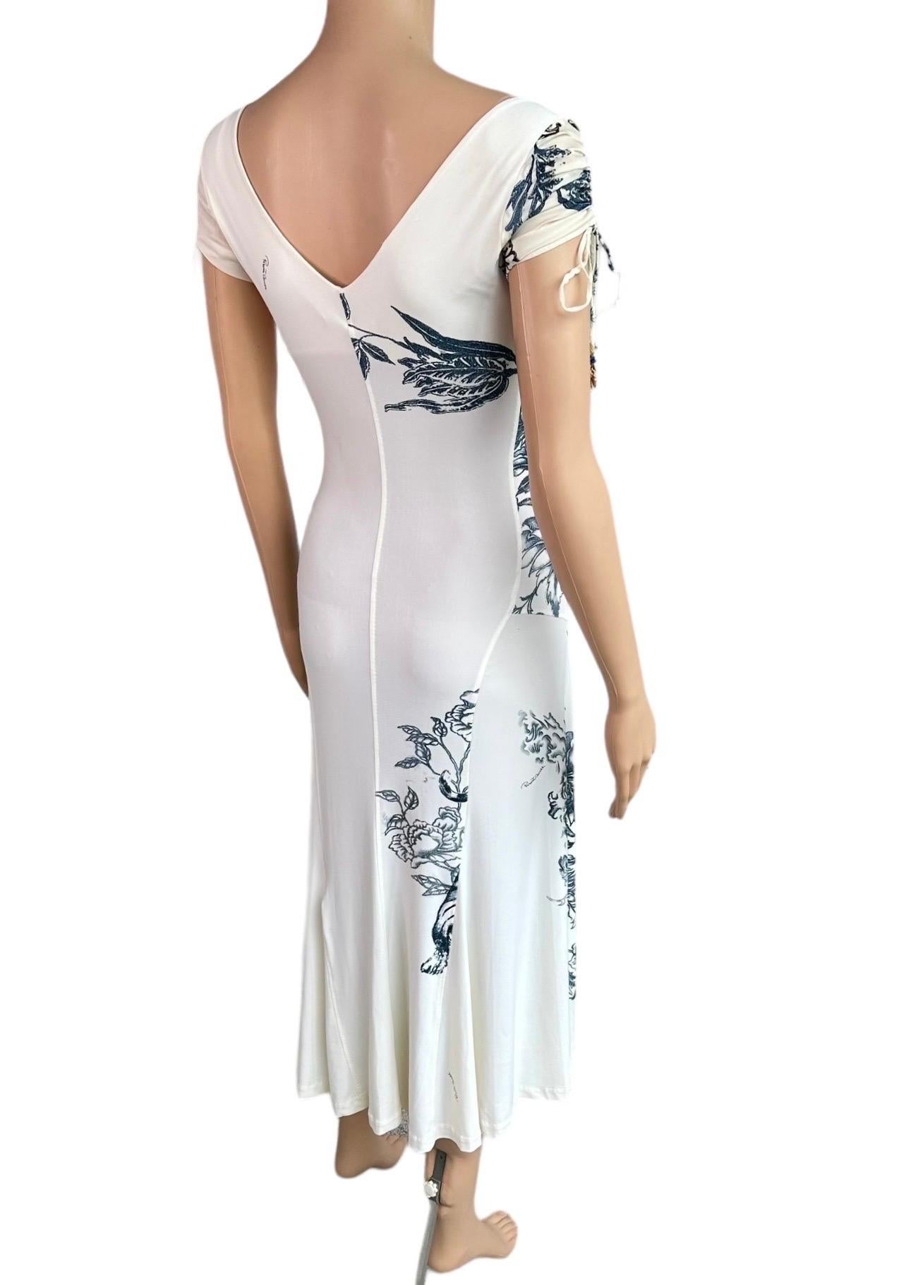 Roberto Cavalli S/S 2003 Tattoo Floral Abstract Print Midi Dress For Sale 4