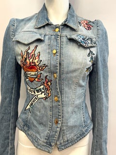 Roberto Cavalli S/S 2003 Tattoo & floral embroidery denim jacket