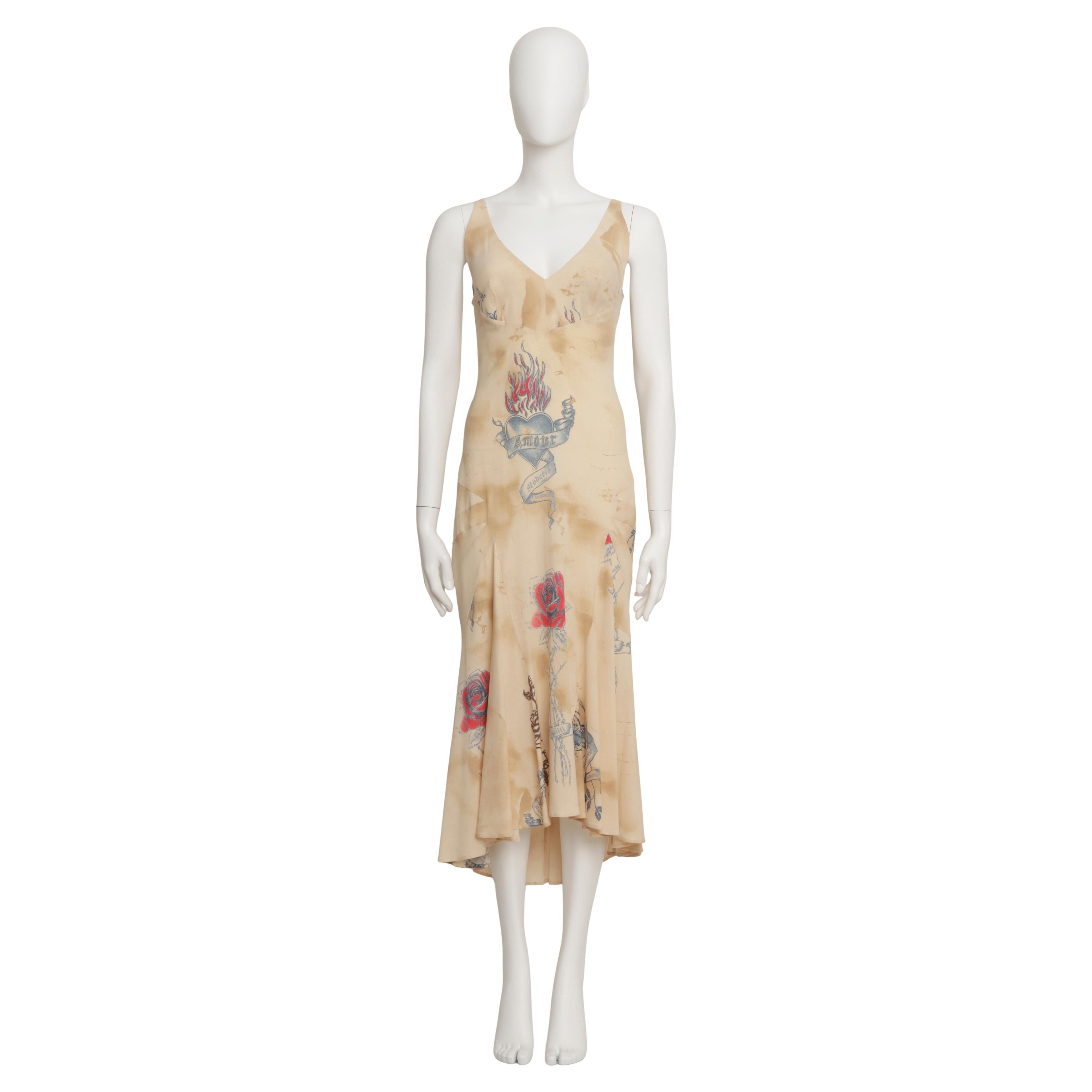 Roberto Cavalli S/S 2003 Tattoo Print Long Dress in Silk - Size Large