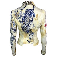 Roberto Cavalli S/S 2003 Tattoo Print Denim Jacket Coat