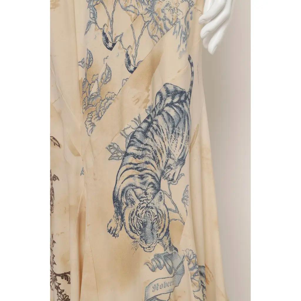 Roberto Cavalli S/S 2003 Tattoo Print Langes Kleid aus Seide - Größe Large im Angebot 4