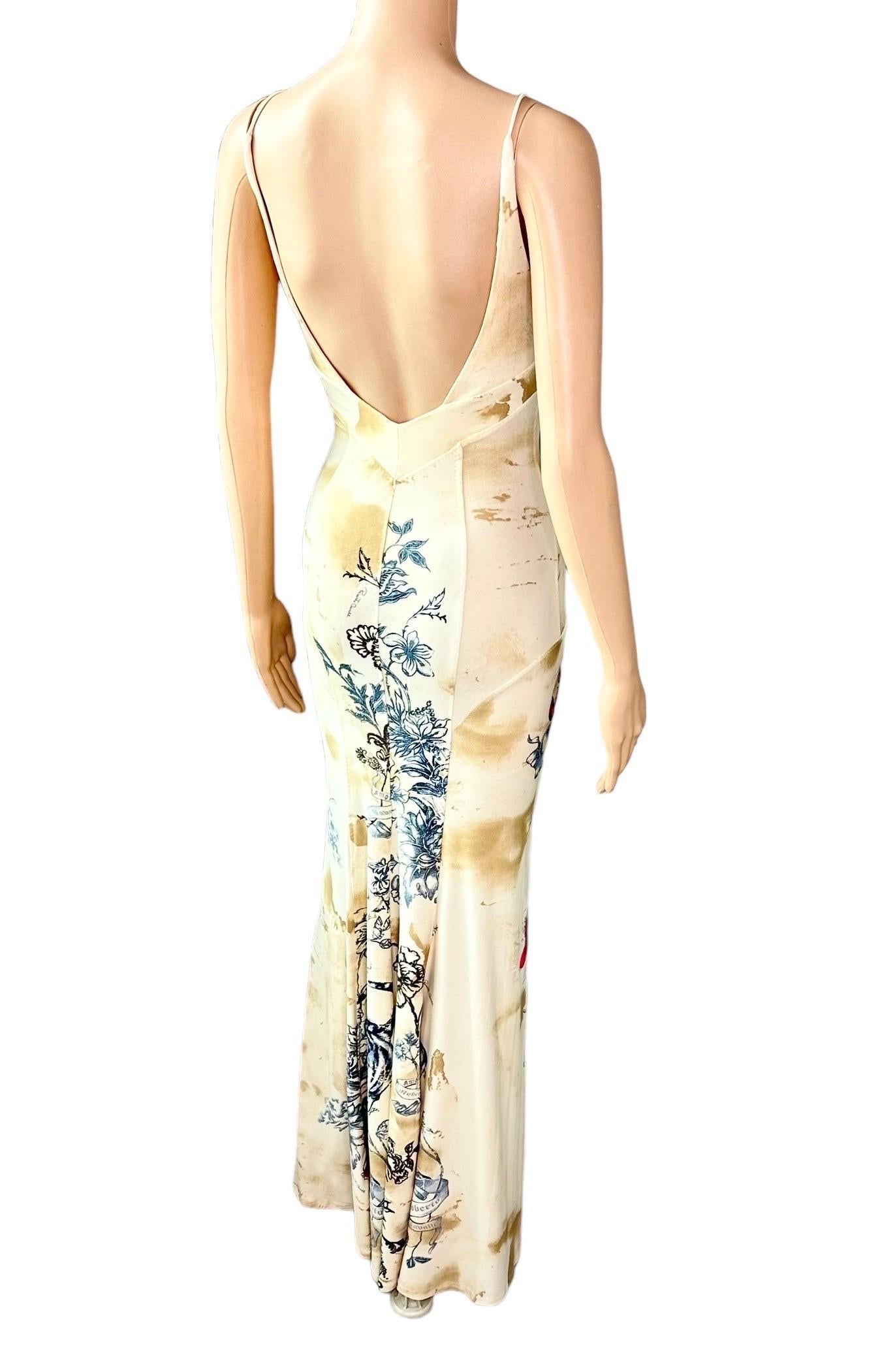 Roberto Cavalli S/S 2003 Vestido de noche con estampado de tatuajes y escote Bodycon Maxi en venta 6