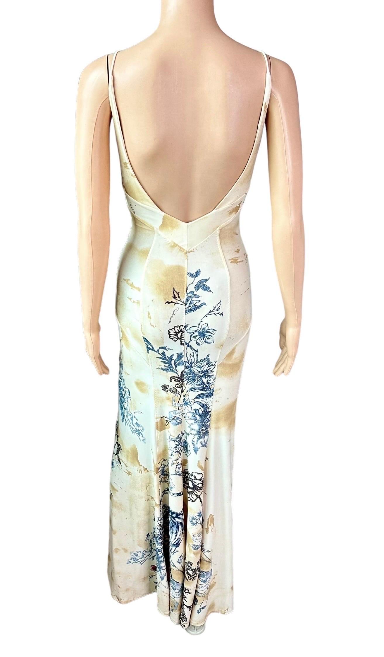De las mujeres Roberto Cavalli S/S 2003 Vestido de noche con estampado de tatuajes y escote Bodycon Maxi en venta