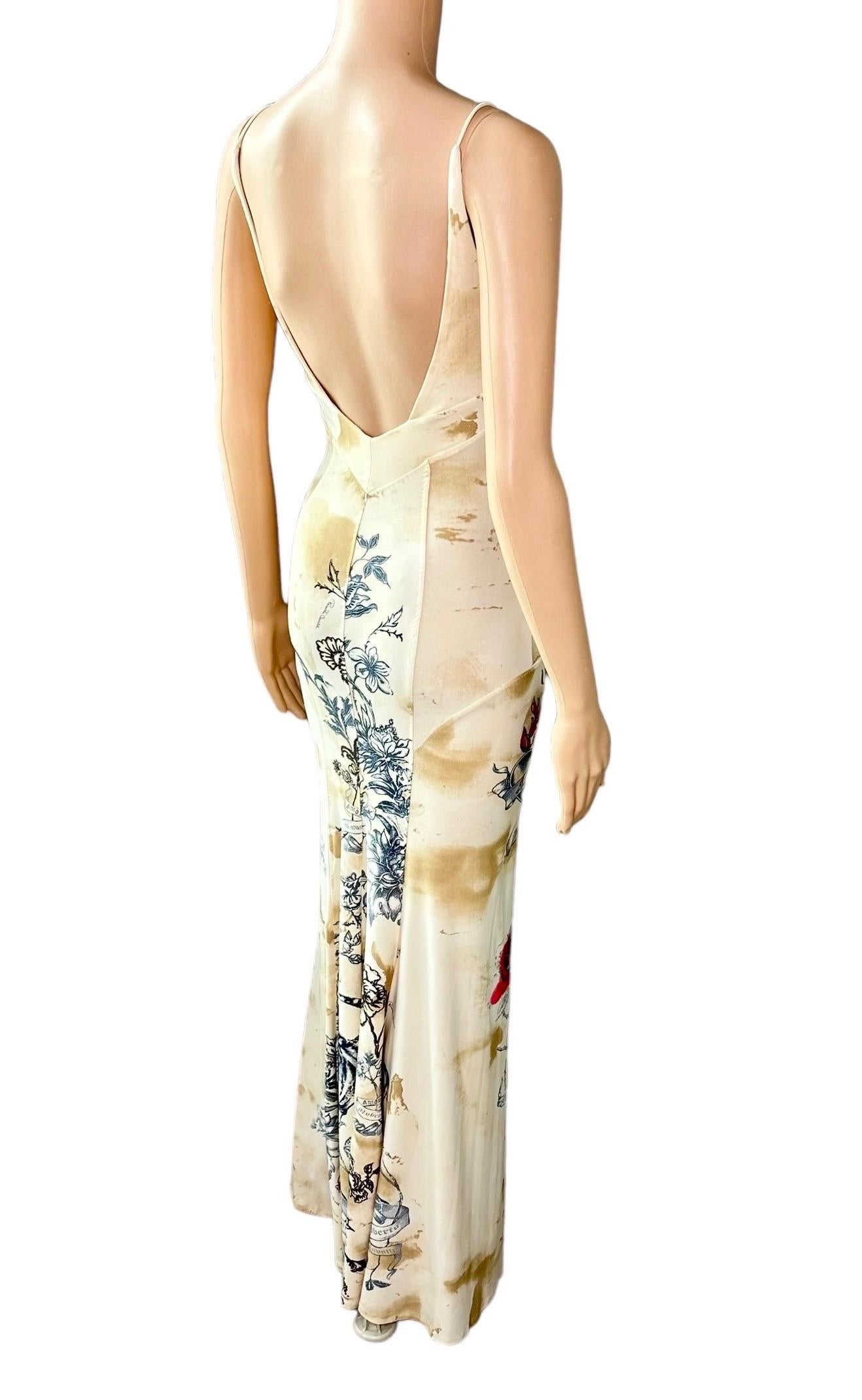 Roberto Cavalli S/S 2003 Vestido de noche con estampado de tatuajes y escote Bodycon Maxi en venta 1