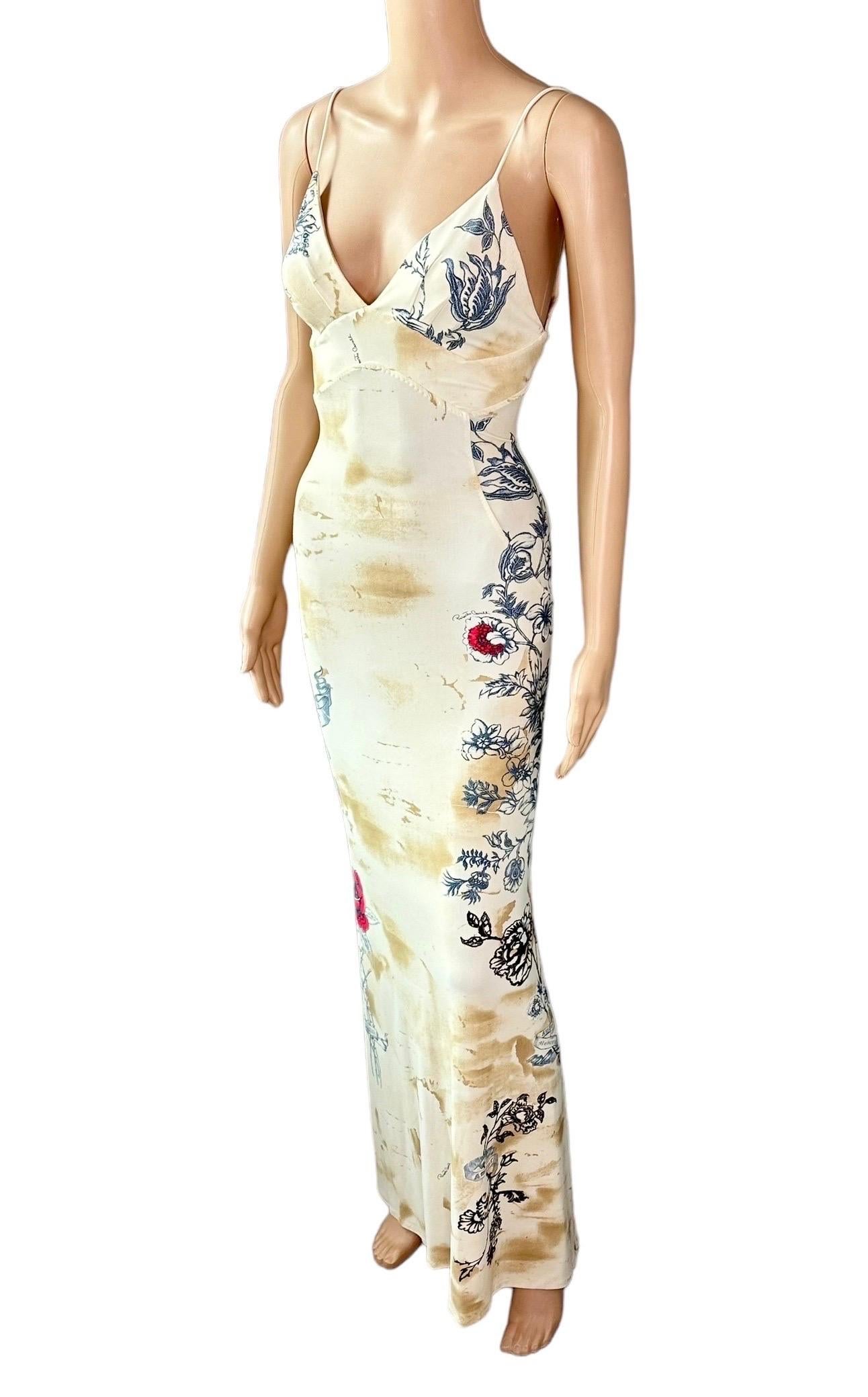 Roberto Cavalli S/S 2003 Vestido de noche con estampado de tatuajes y escote Bodycon Maxi en venta 2