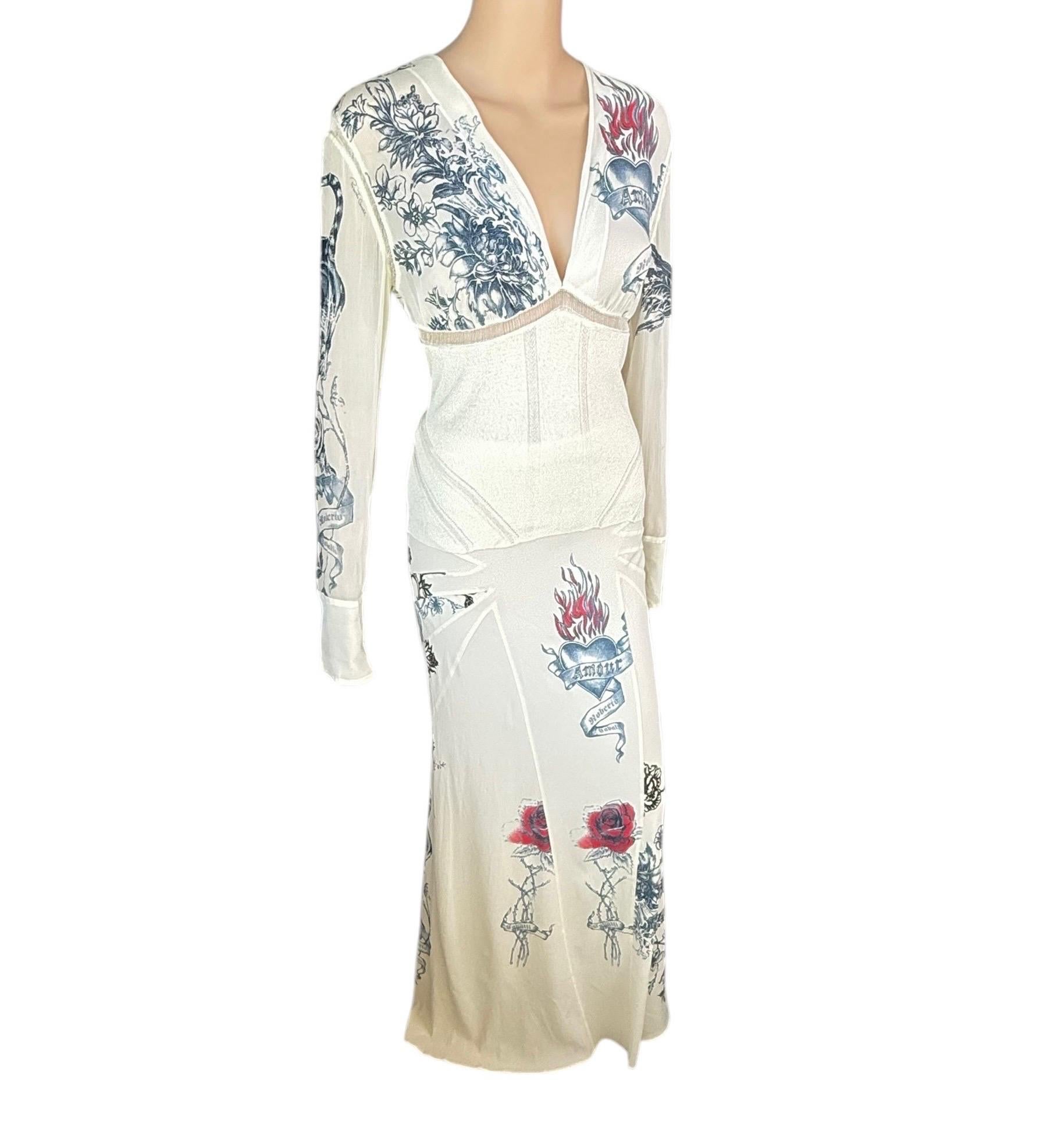 Roberto Cavalli S/S 2003 Tatuaje Paneles transparentes Top y Maxifalda Conjunto 2 piezas en venta 5