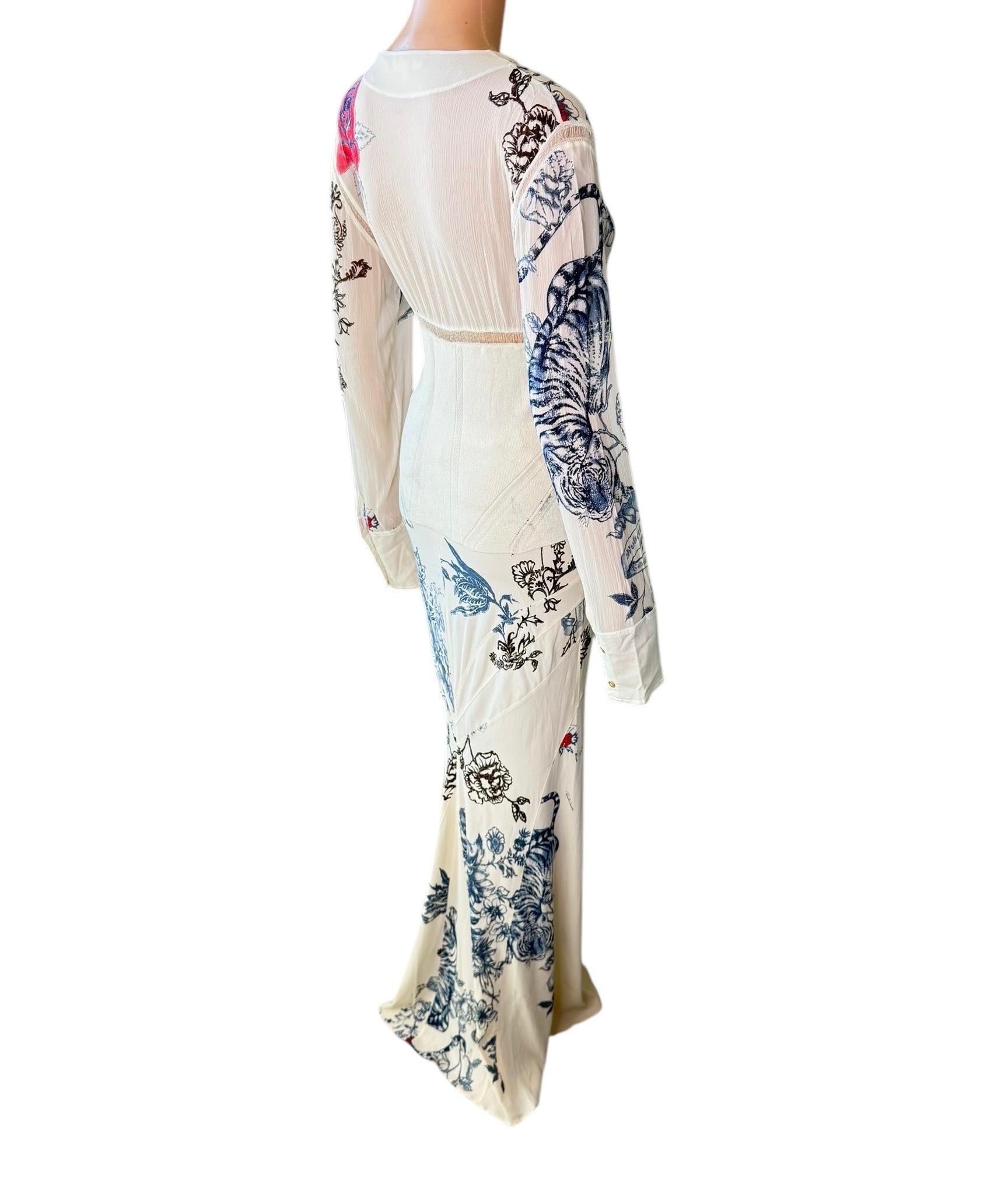 Roberto Cavalli S/S 2003 Tatuaje Paneles transparentes Top y Maxifalda Conjunto 2 piezas en venta 4