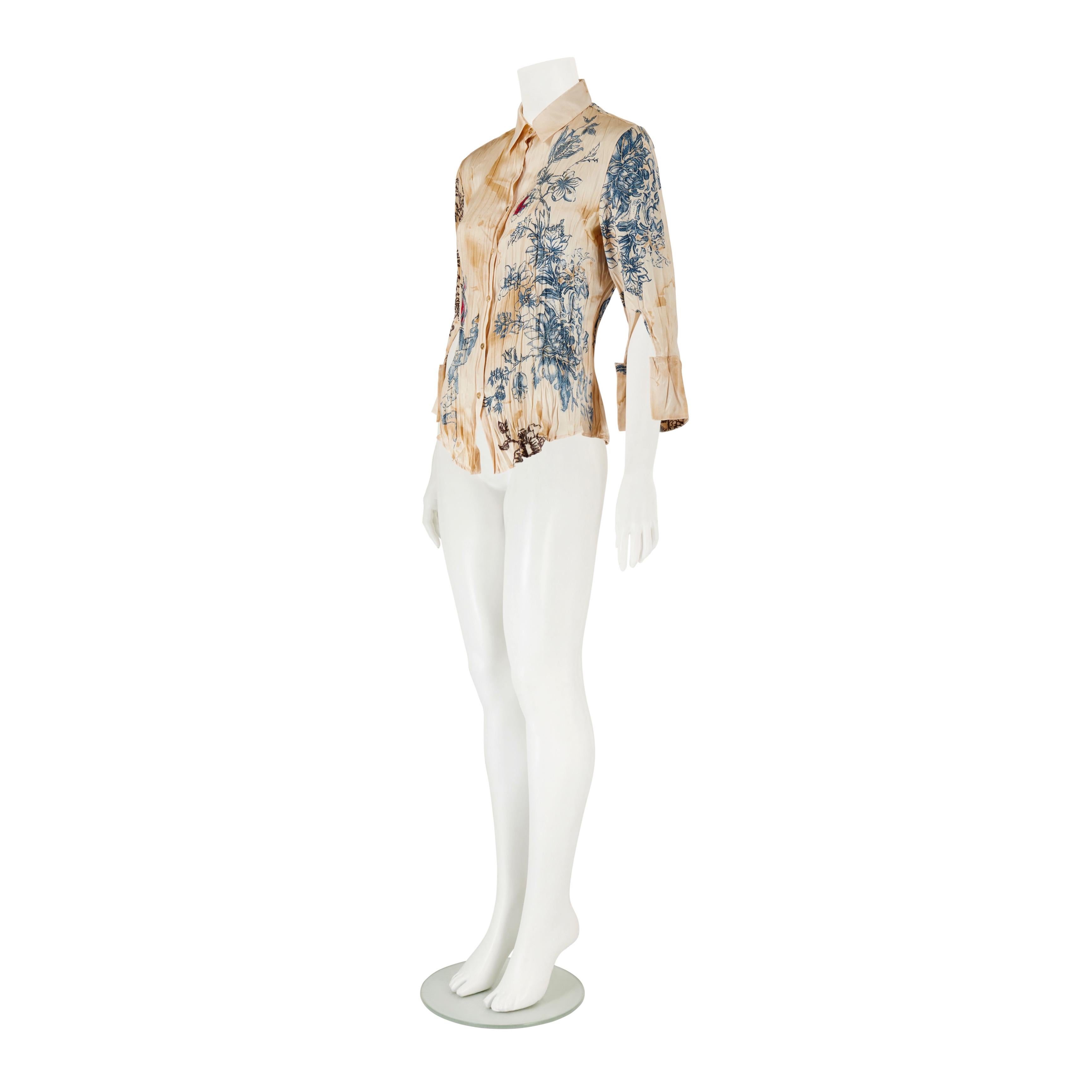 Roberto Cavalli S/S 2003 Tattoo Print Silk Blouse Top In Good Condition For Sale In Wembley, GB