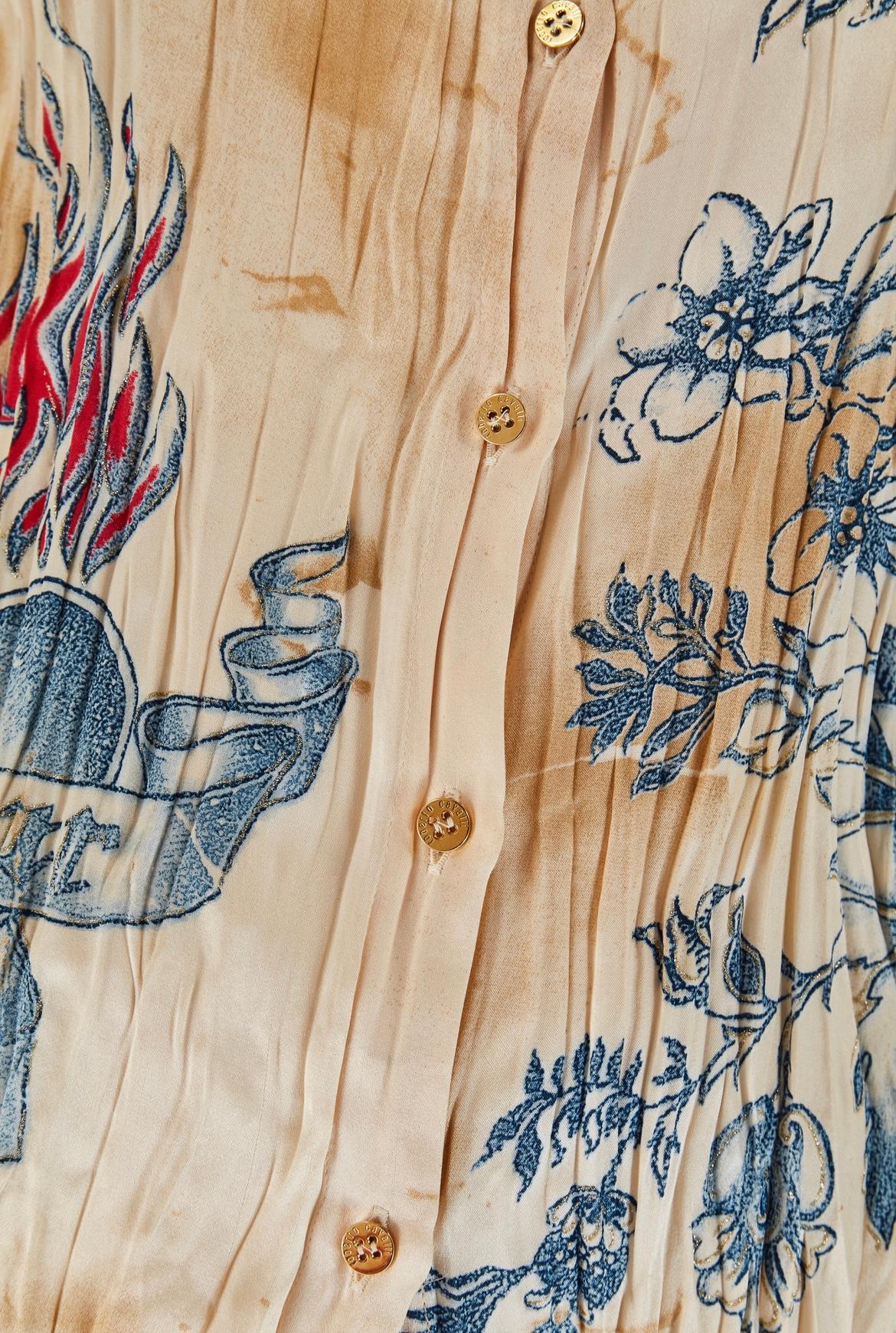 Roberto Cavalli S/S 2003 Tattoo Print Silk Blouse Top For Sale 1