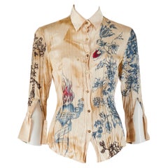 Roberto Cavalli S/S 2003 Tattoo Print Silk Blouse Top