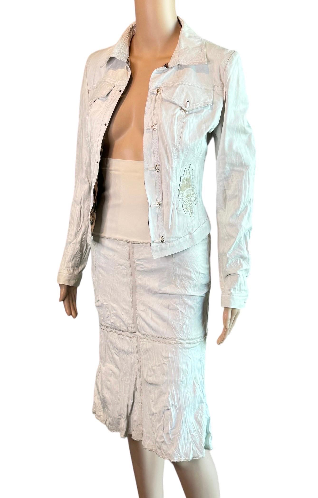 Roberto Cavalli S/S 2003 Unworn Leather Jacket Coat & Skirt 2 Piece Set Ensemble For Sale 5