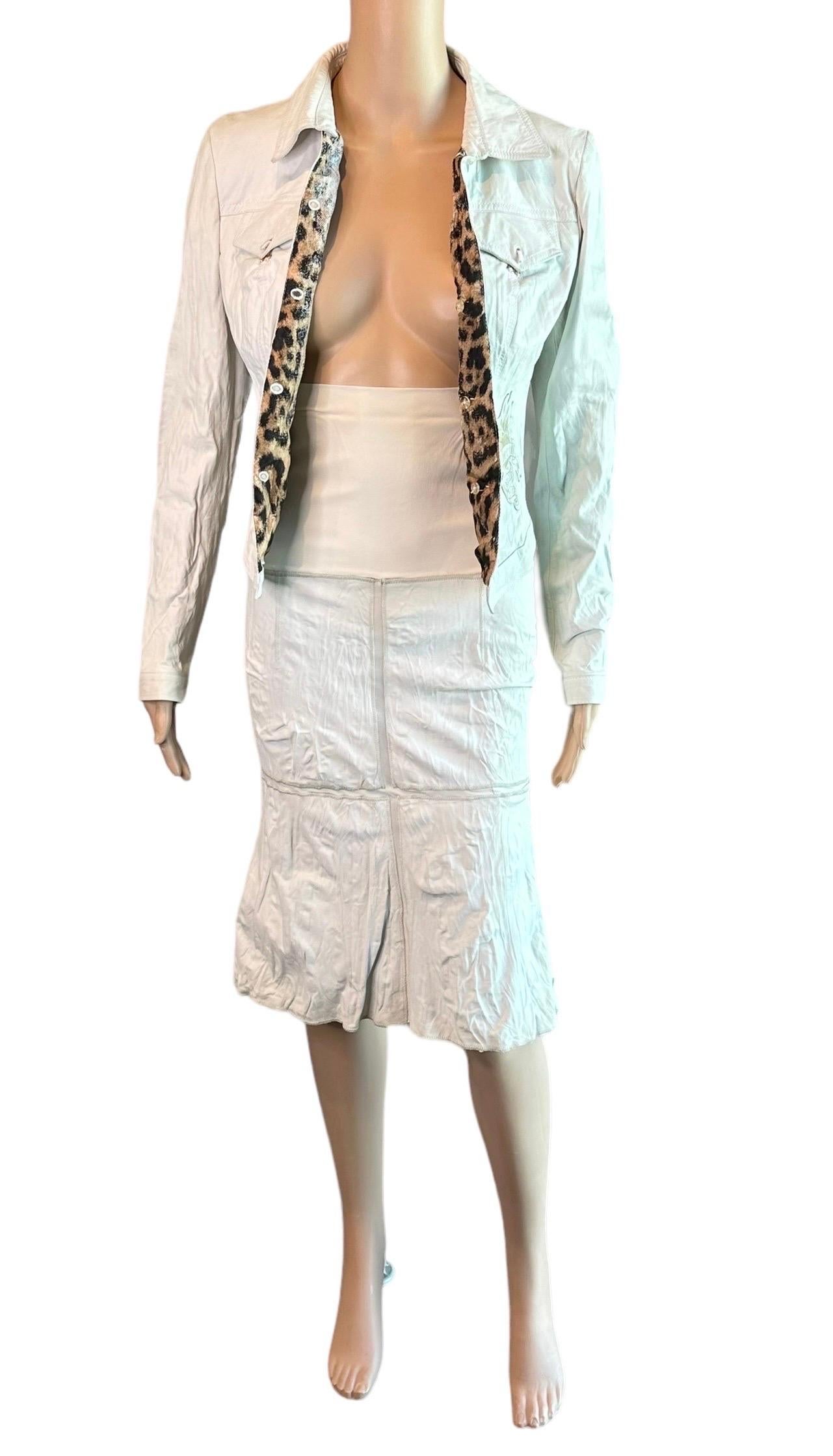 Roberto Cavalli S/S 2003 Unworn Leather Jacket Coat & Skirt 2 Piece Set Ensemble For Sale 6