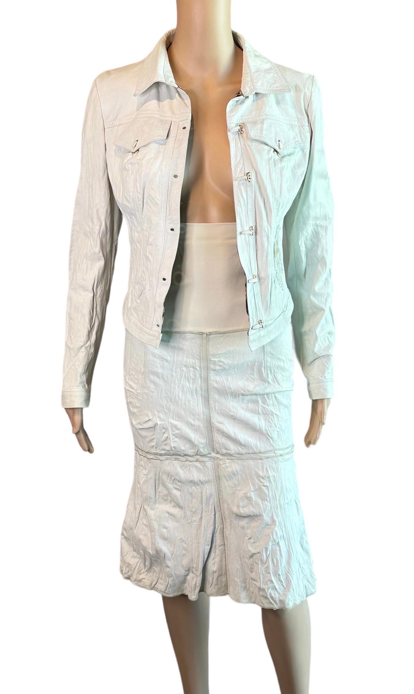Roberto Cavalli S/S 2003 Unworn Leather Jacket Coat & Skirt 2 Piece Set Ensemble For Sale 2