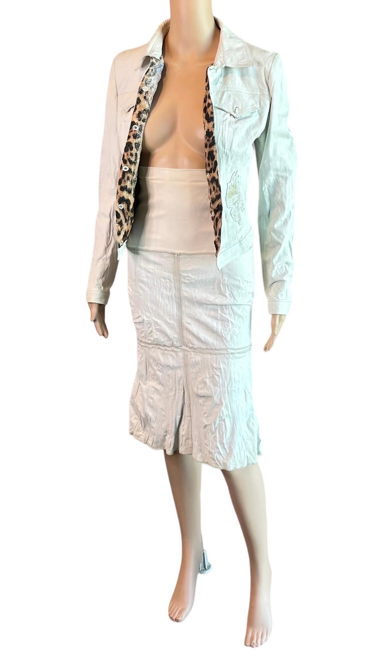 Roberto Cavalli S/S 2003 Unworn Leather Jacket Coat & Skirt 2 Piece Set Ensemble For Sale 3