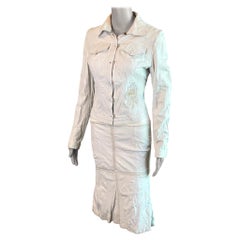Roberto Cavalli S/S 2003 Ungetragene Lederjacke Mantel & Rock 2 Stück Set Ensemble