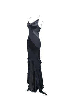 ROBERTO CAVALLI S/s 2004 Black Silk Bias Cut Cascading Evening Gown
