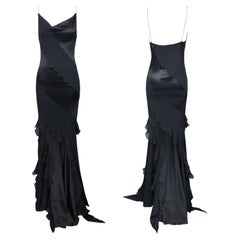 ROBERTO CAVALLI S/s 2004 Black Silk Bias Cut Cascading Evening Gown
