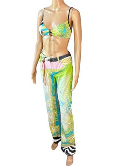 Roberto Cavalli S/S 2004 Bra Crop Top & Pants 2 Piece Set Ensemble
