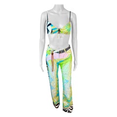 Roberto Cavalli S/S 2004 Bra Crop Top & Pants 2 Piece Set Ensemble
