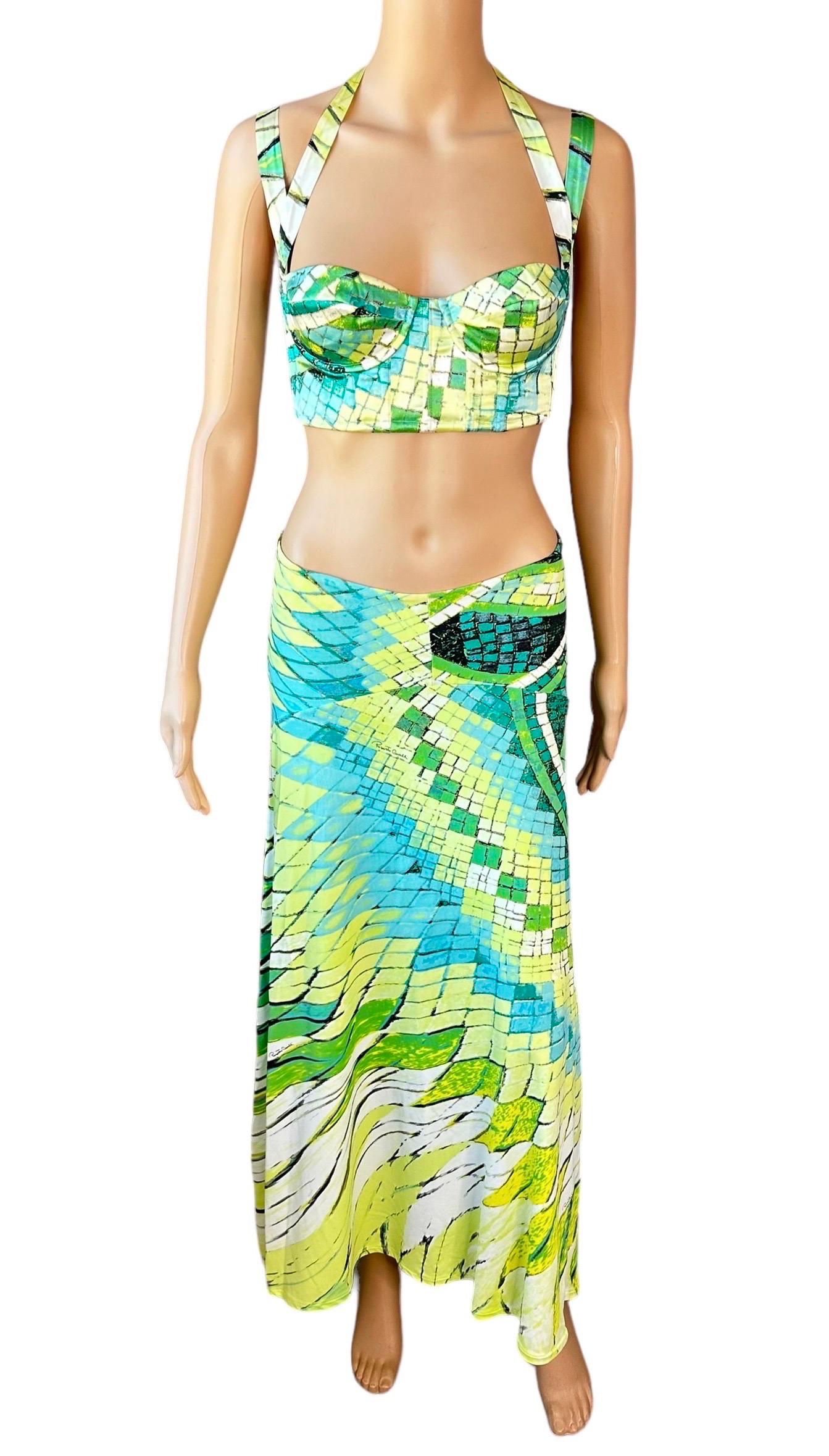 Roberto Cavalli S/S 2004 Silk Metallic Bustier Bra Crop Top & Maxi Skirt Ensemble 2 Piece Set Size S

Please note the skirt is missing the size tag and the bustier bra has one feather embellishment attached as pictured.

