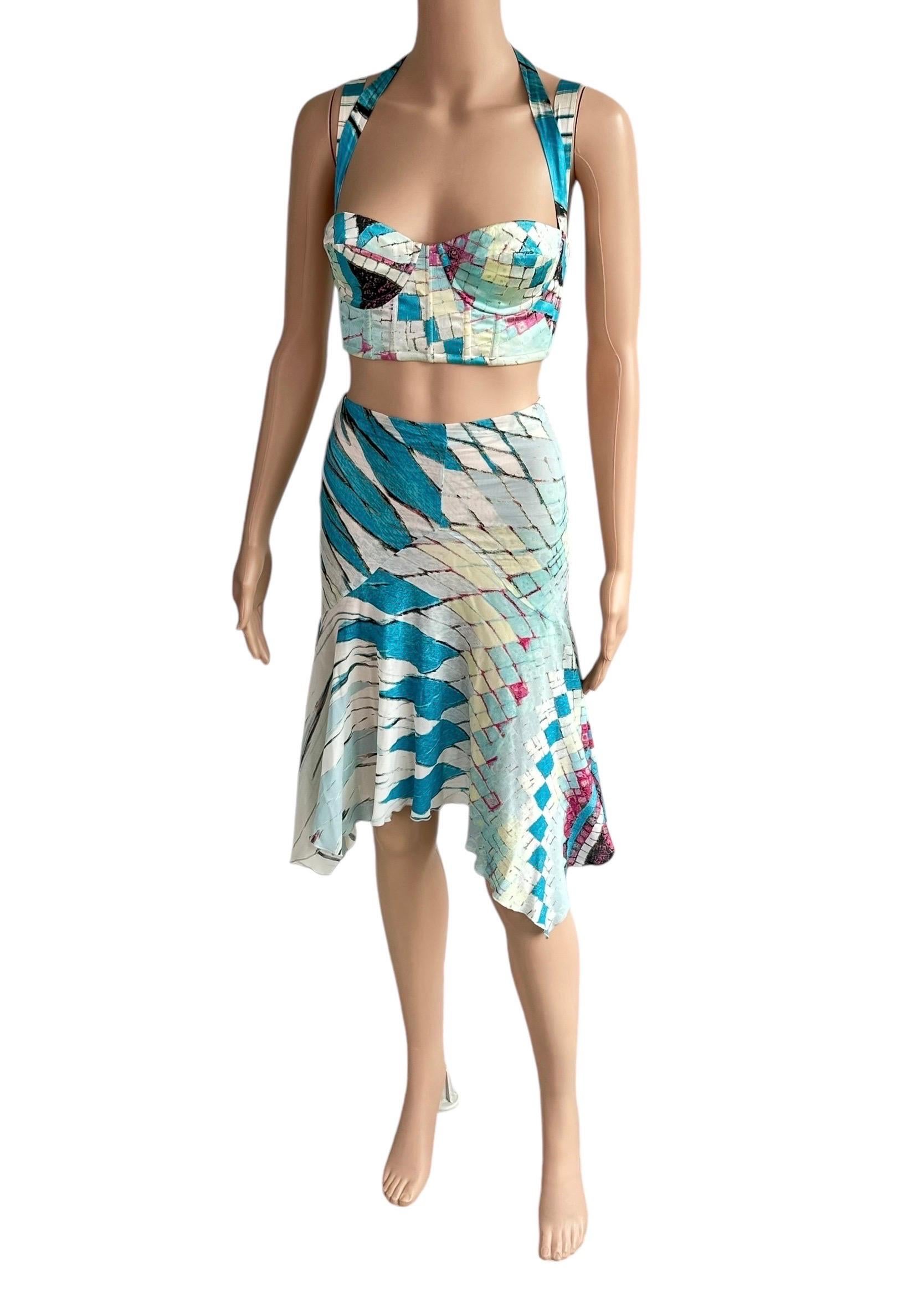 Roberto Cavalli S/S 2004 Bustier Bra Crop Top & Mini Skirt Ensemble 2 Pieces en vente 6