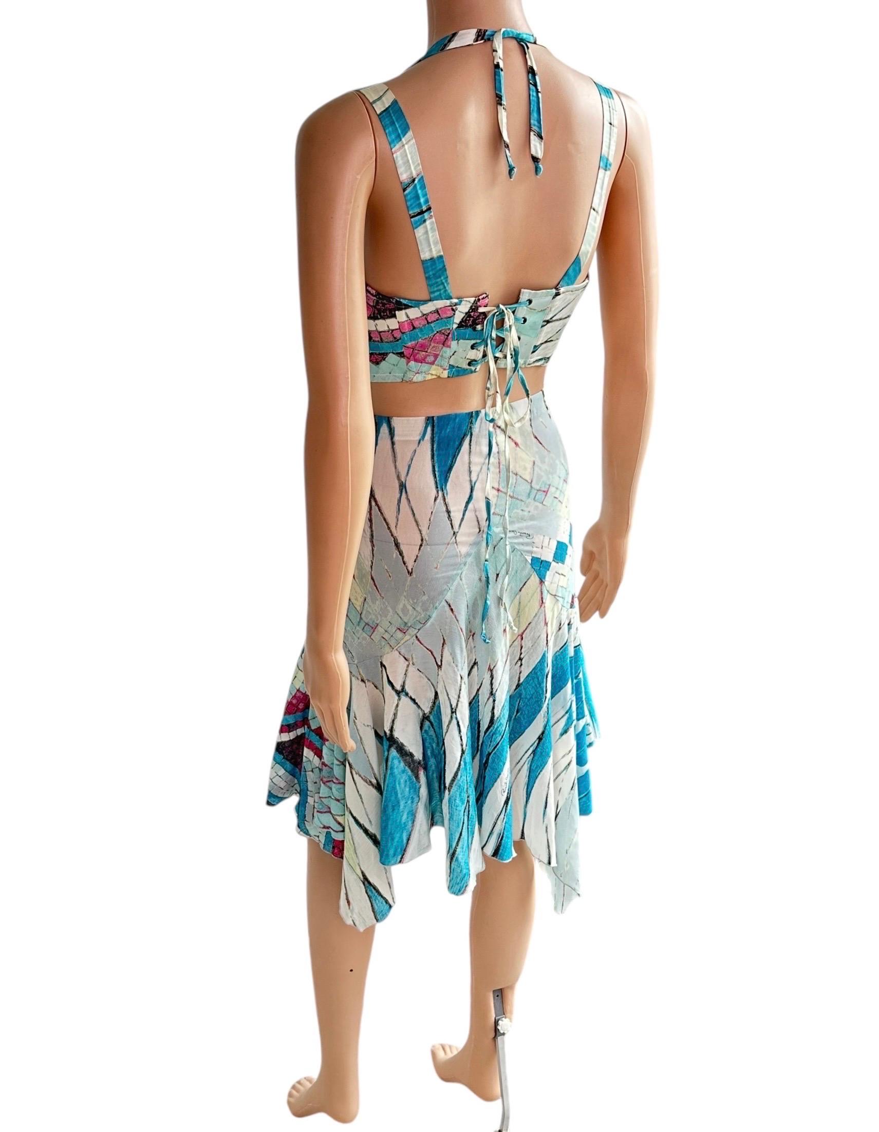 Roberto Cavalli S/S 2004 Bustier Bra Crop Top & Mini Skirt Ensemble 2 Pieces en vente 8