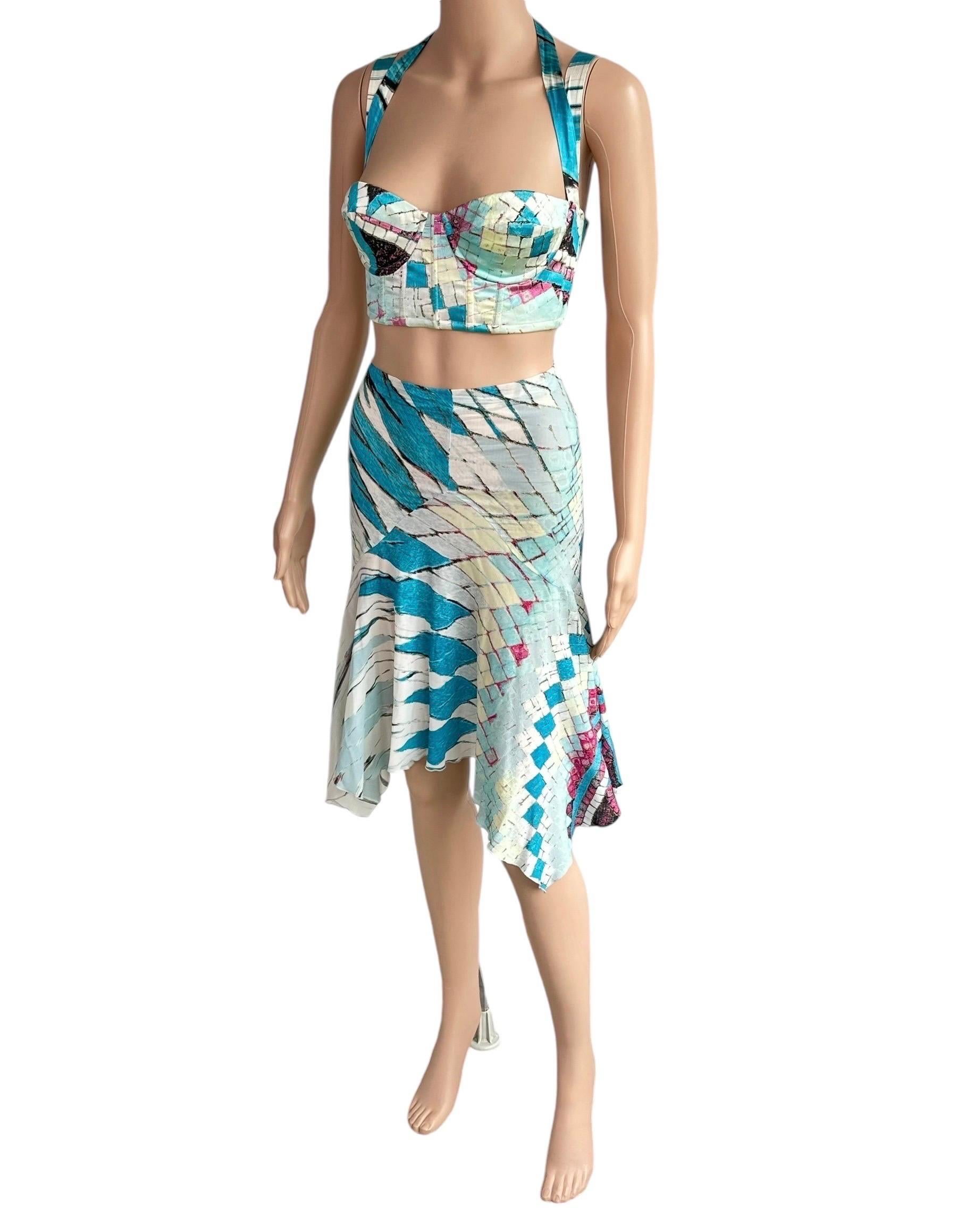 Roberto Cavalli S/S 2004 Bustier Bra Crop Top & Mini Skirt Ensemble 2 Pieces en vente 9