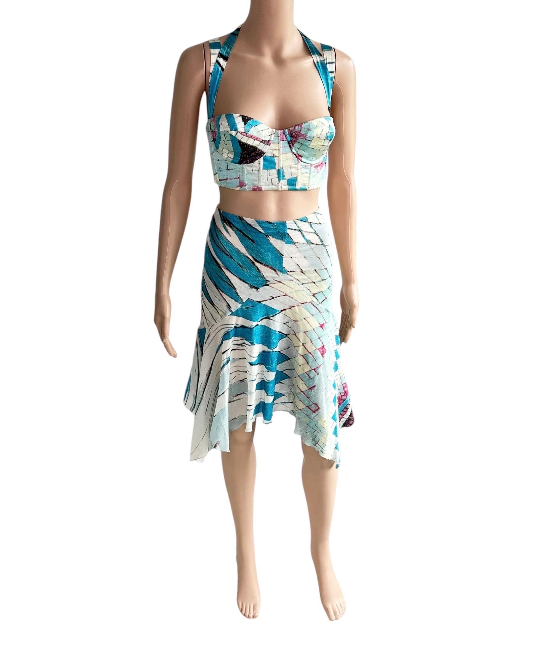 Roberto Cavalli S/S 2004 Bustier Bra Crop Top & Mini Skirt Ensemble 2 Pieces en vente 11
