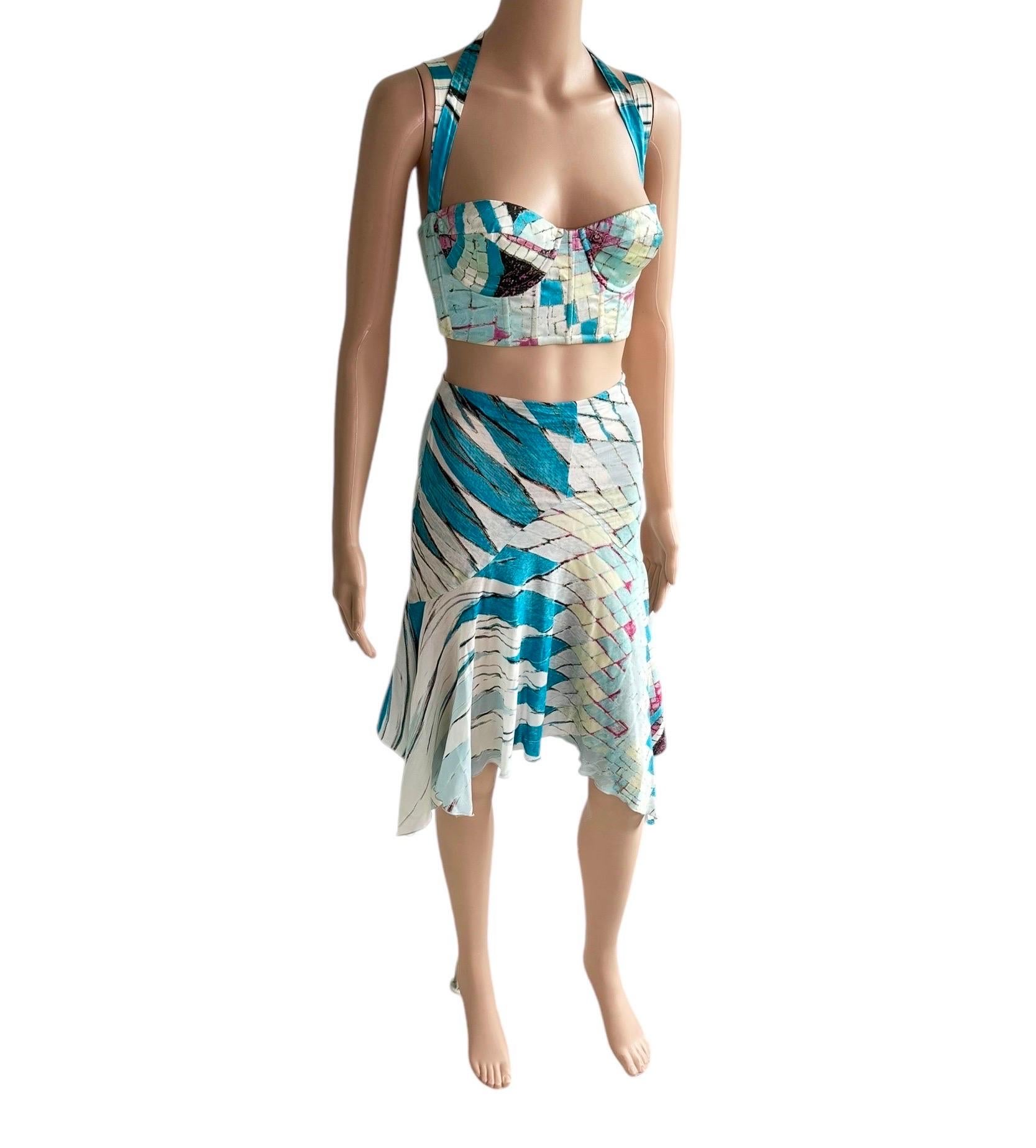 Roberto Cavalli S/S 2004 Bustier Bra Crop Top & Mini Skirt Ensemble 2 Pieces en vente 14