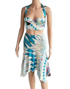 Roberto Cavalli S/S 2004 Bustier Bra Crop Top & Mini Skirt Ensemble 2 Piece Set